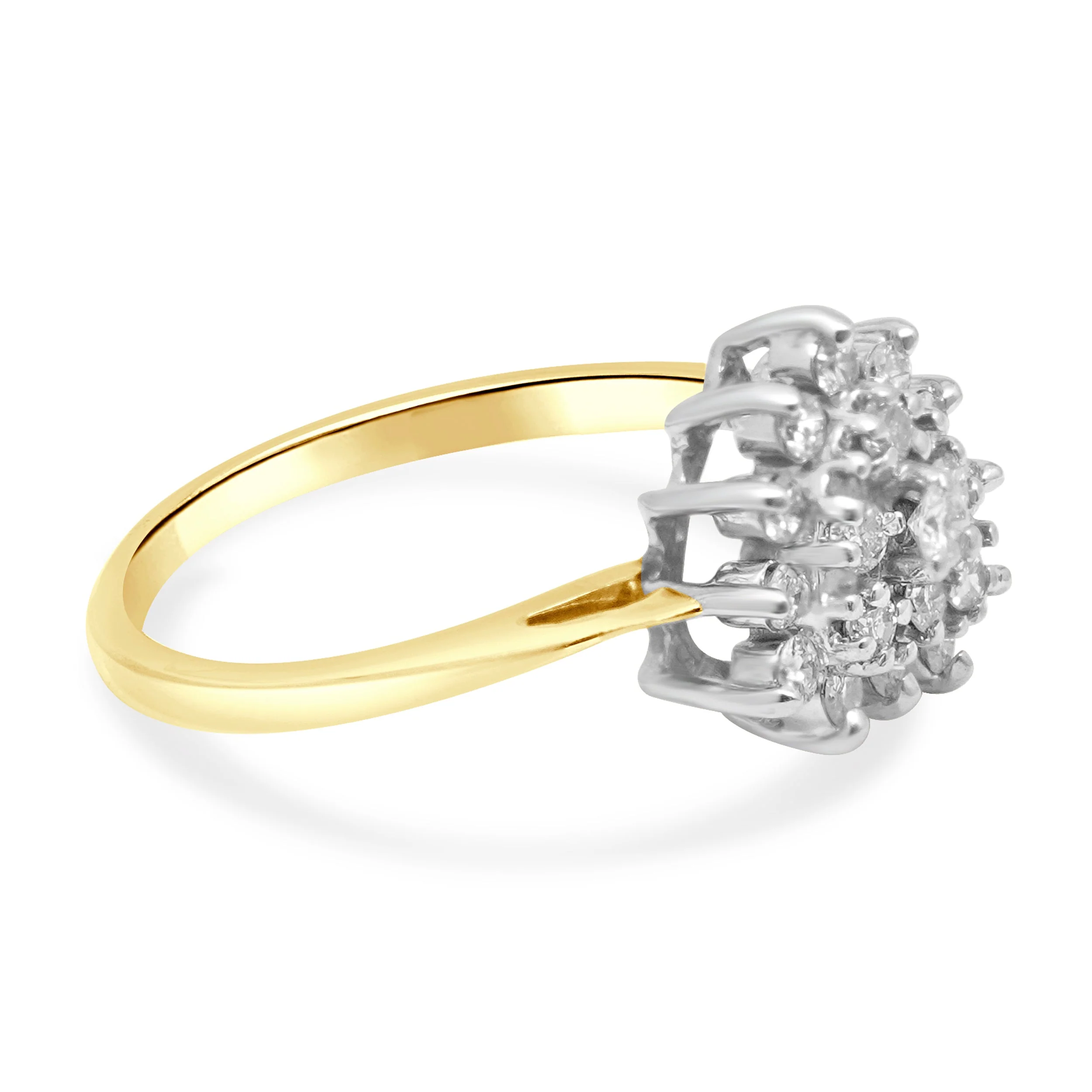 14 Karat Yellow and White Gold Round Diamond Heart-Shaped Cluster Ring - Image 3