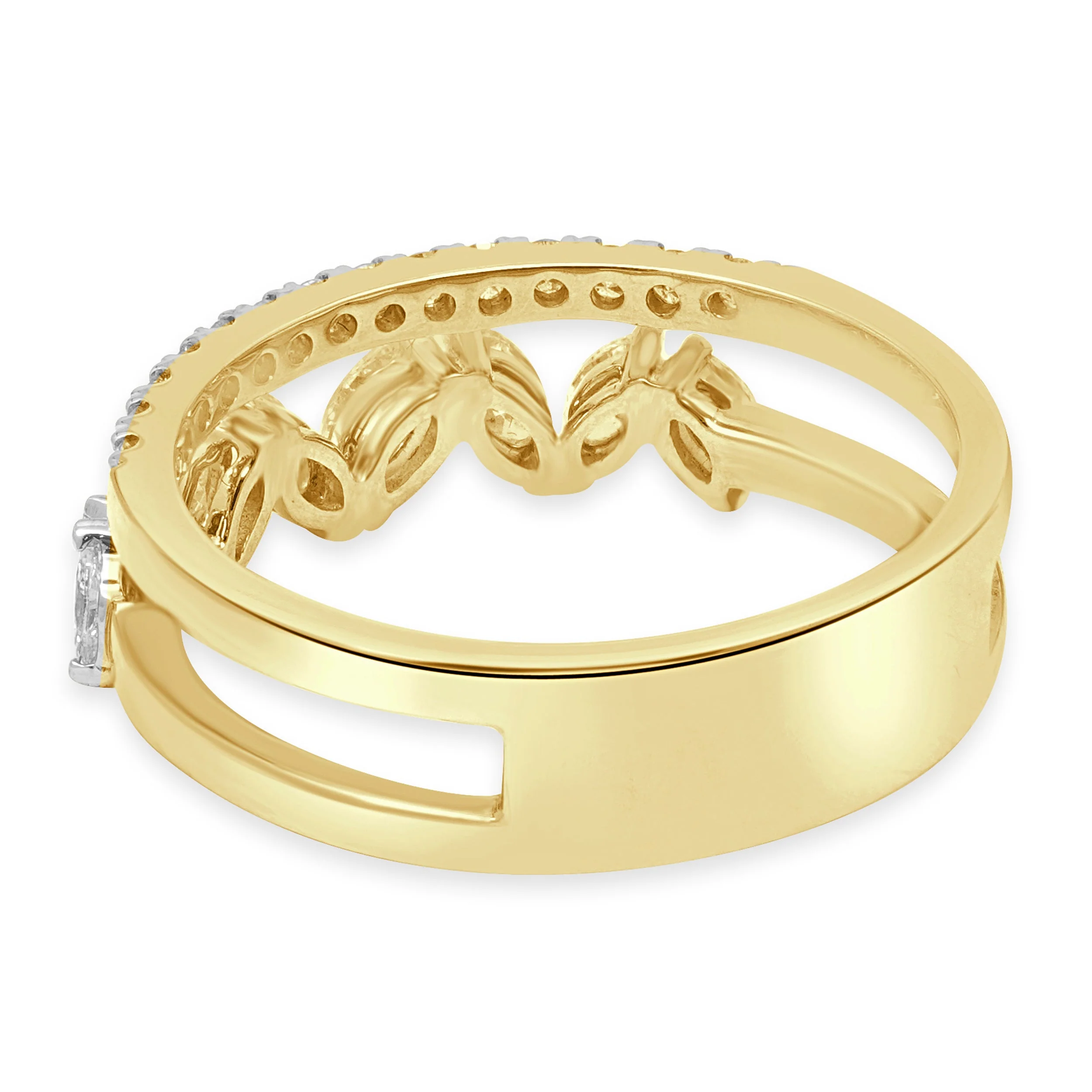 14 Karat Yellow Gold 2-Row Prong Set Marquise Cut and Round Diamond Bar Ring - Image 4
