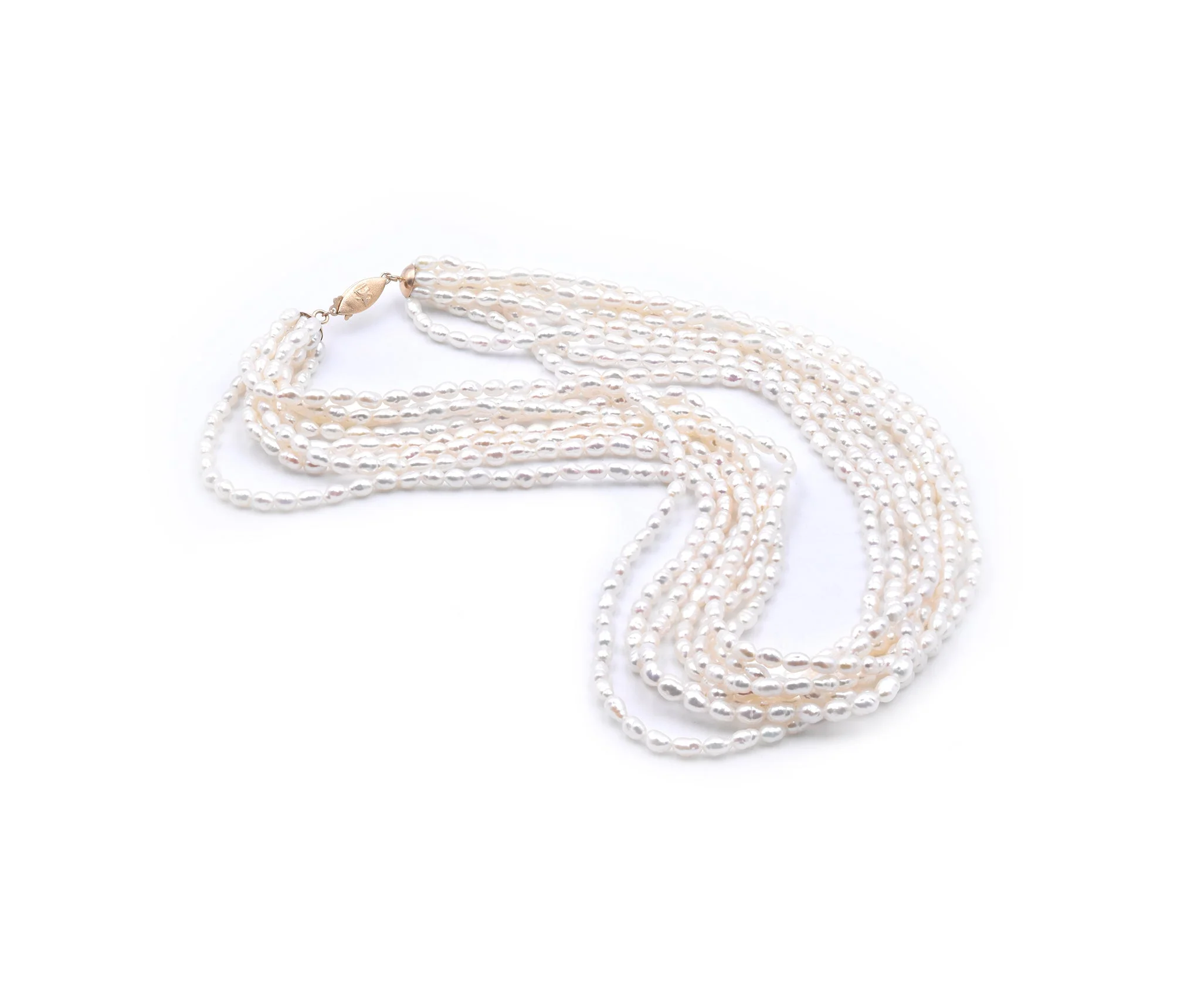 14 Karat Yellow Gold 8 Strand Potato Pearl Strand Necklace - Image 3