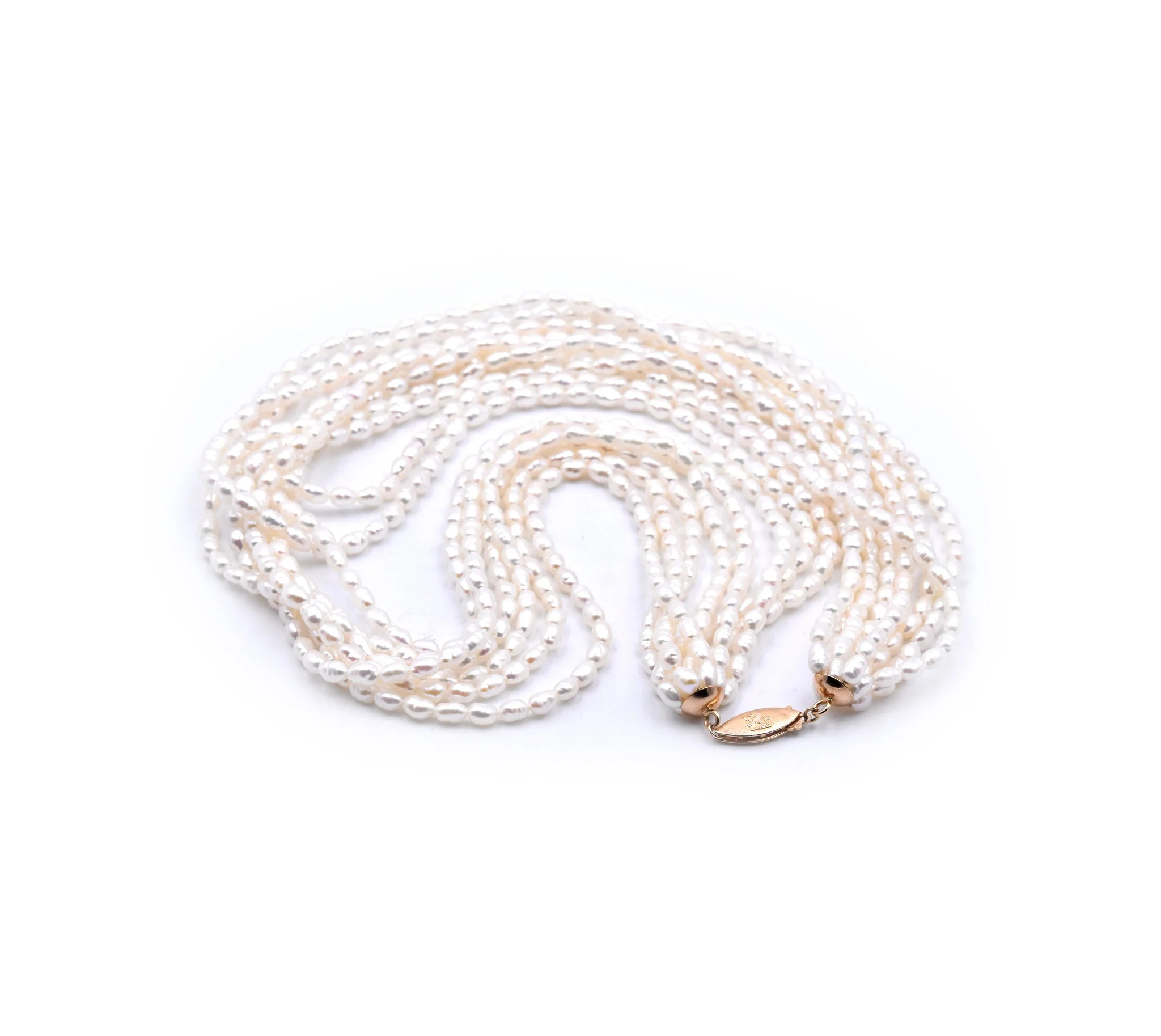 14 Karat Yellow Gold 8 Strand Potato Pearl Strand Necklace - Image 4
