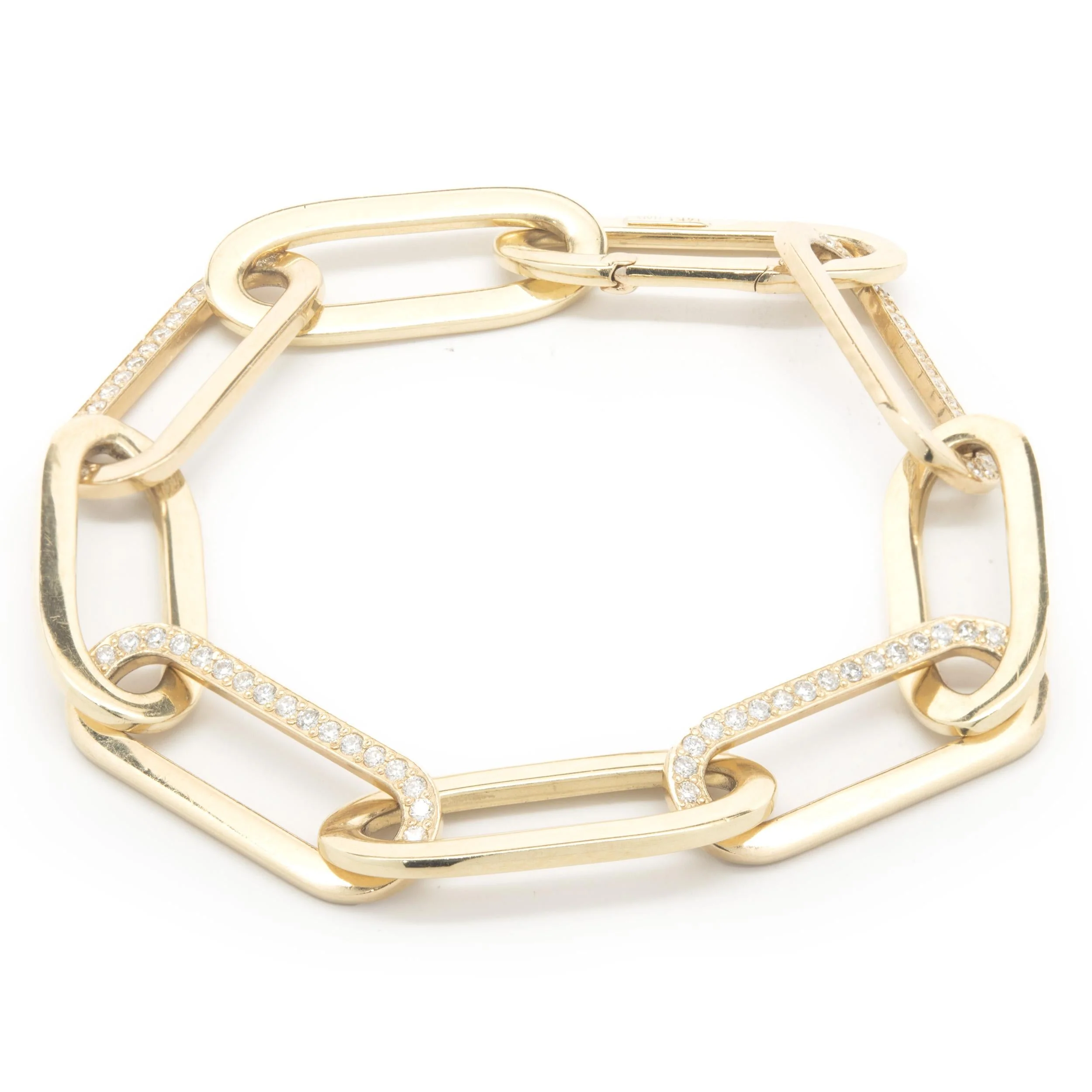 14 Karat Yellow Gold Alternating Diamond Oval Link Bracelet