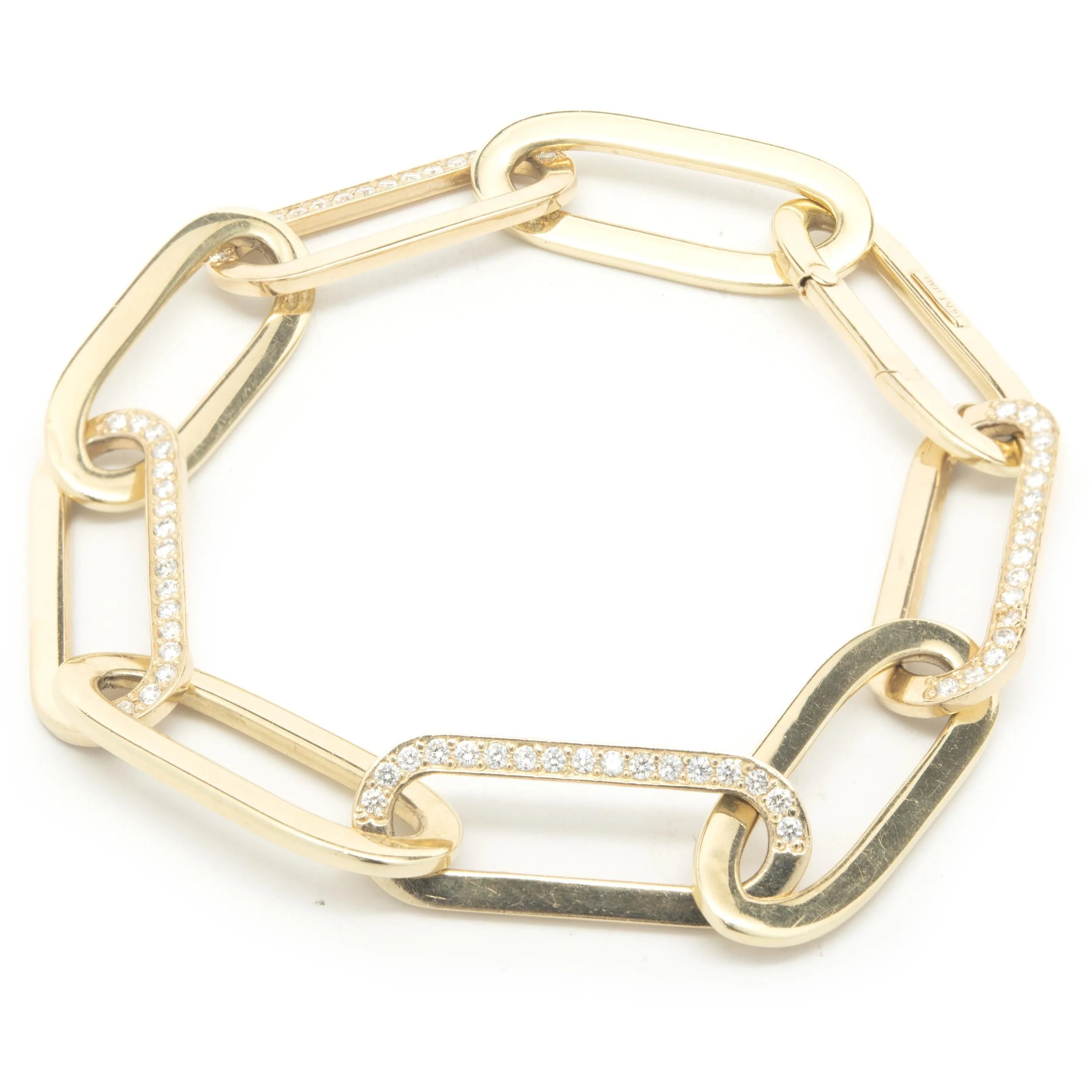 14 Karat Yellow Gold Alternating Diamond Oval Link Bracelet - Image 4
