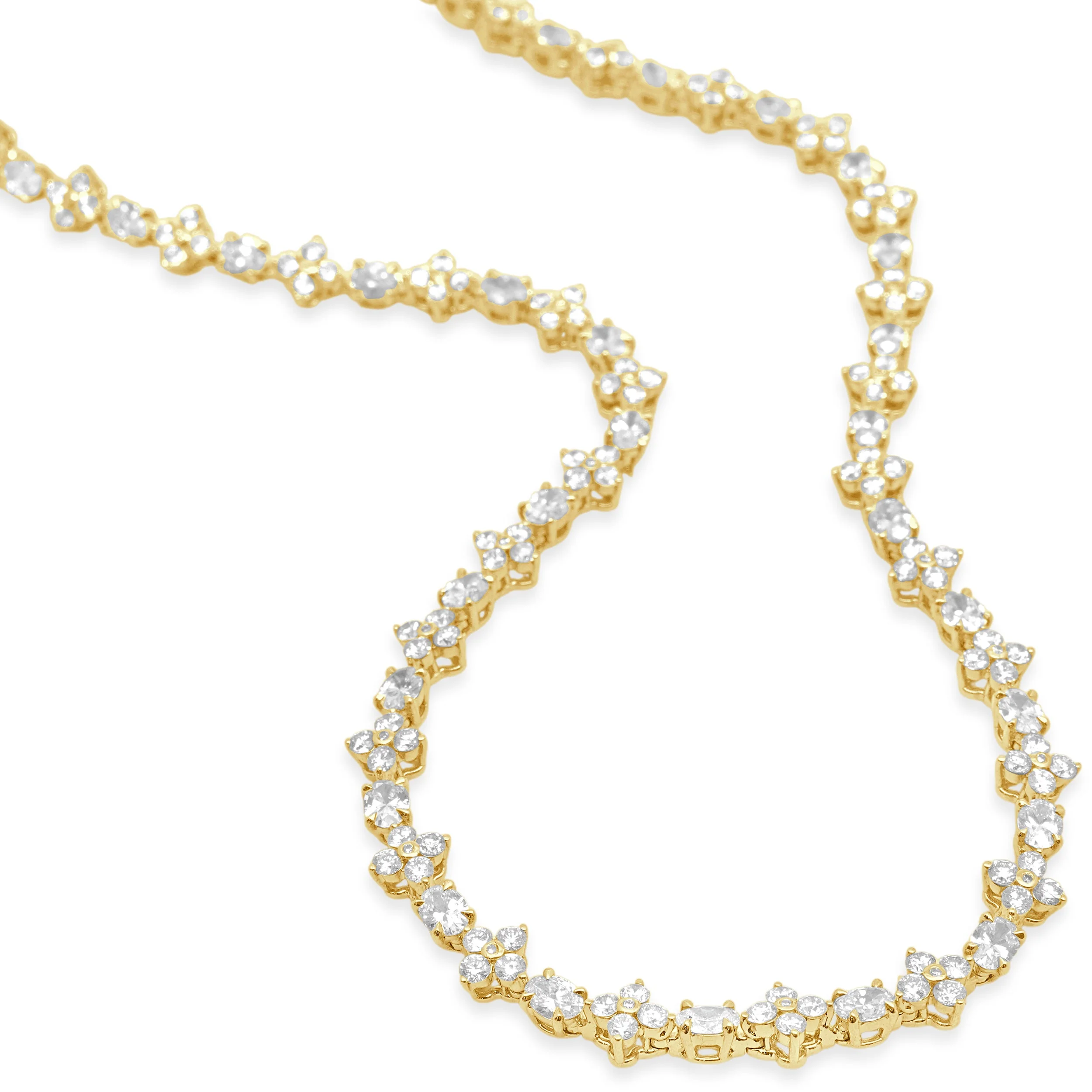 14 Karat Yellow Gold Alternating Oval & Round Diamond Floral Inline Necklace - Image 2
