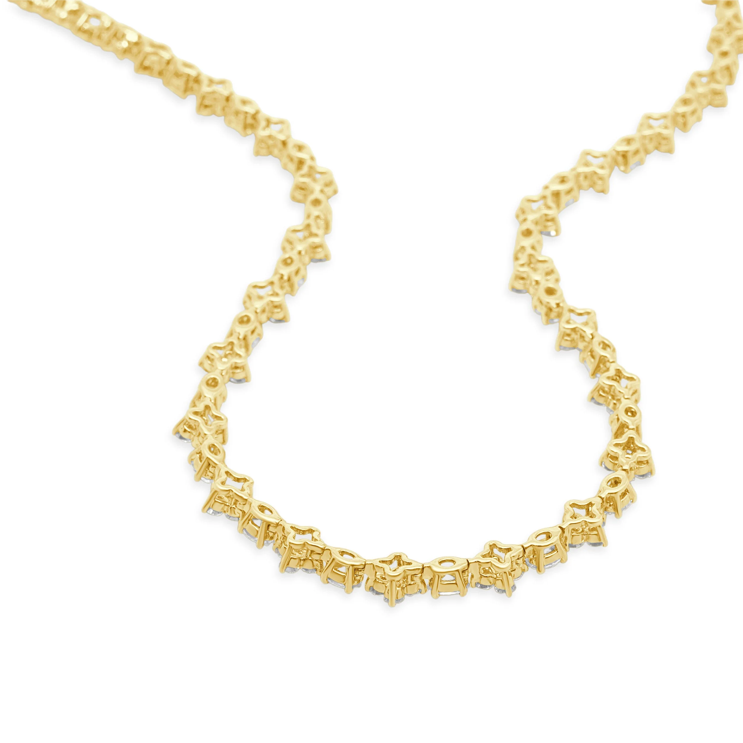 14 Karat Yellow Gold Alternating Oval & Round Diamond Floral Inline Necklace - Image 3