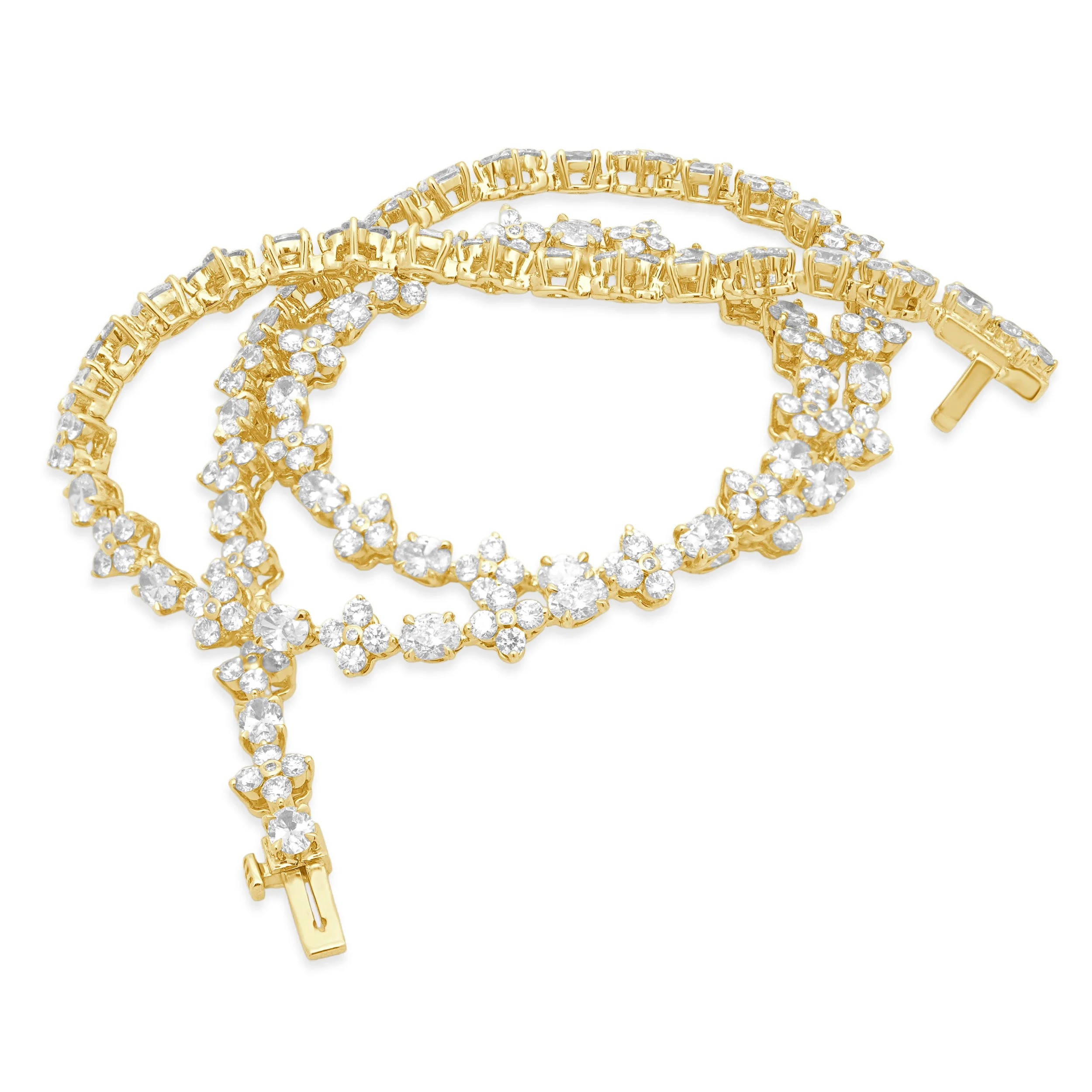 14 Karat Yellow Gold Alternating Oval & Round Diamond Floral Inline Necklace - Image 4