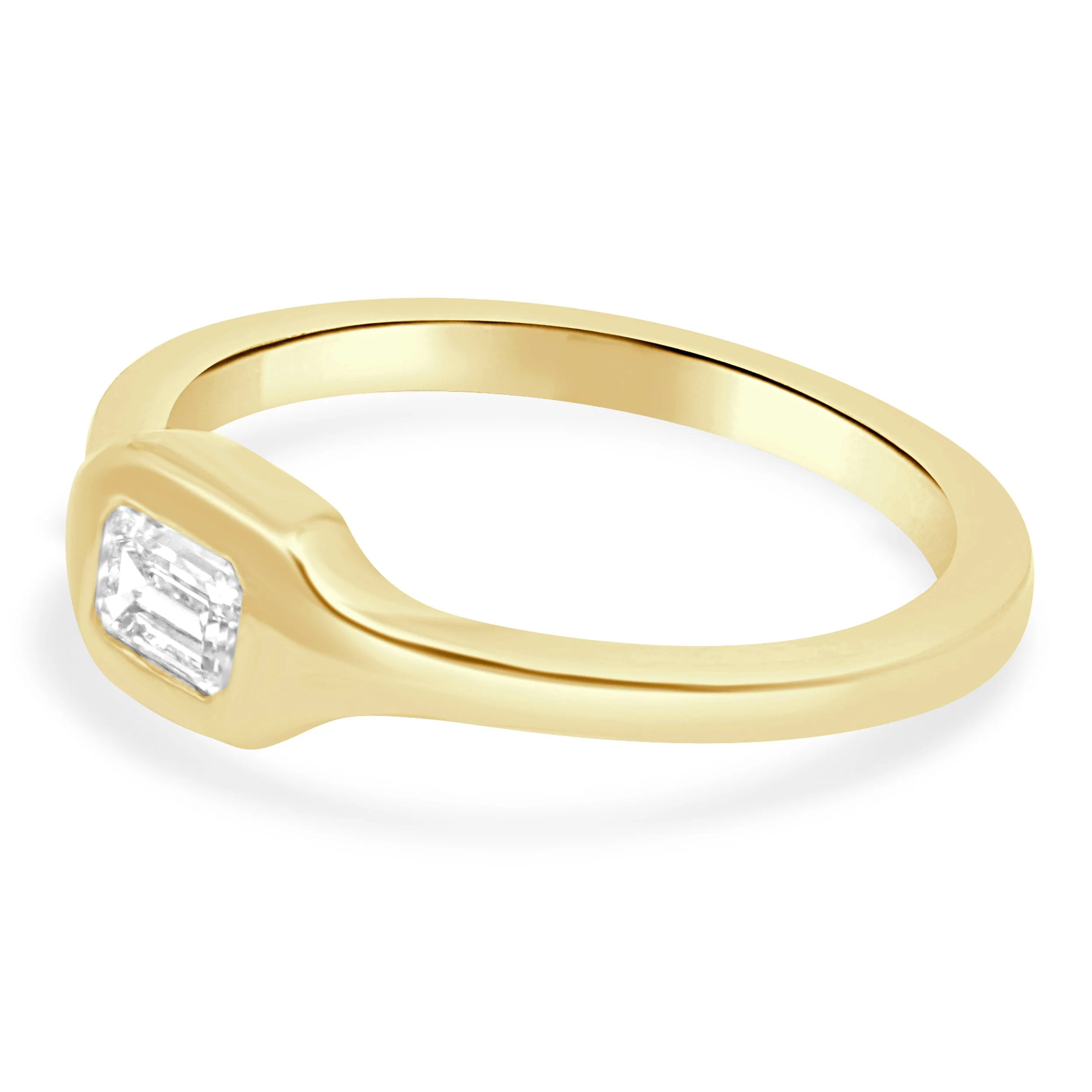 14 Karat Yellow Gold and Flush Set Emerald Cut Diamond Solitaire Fashion Ring - Image 2