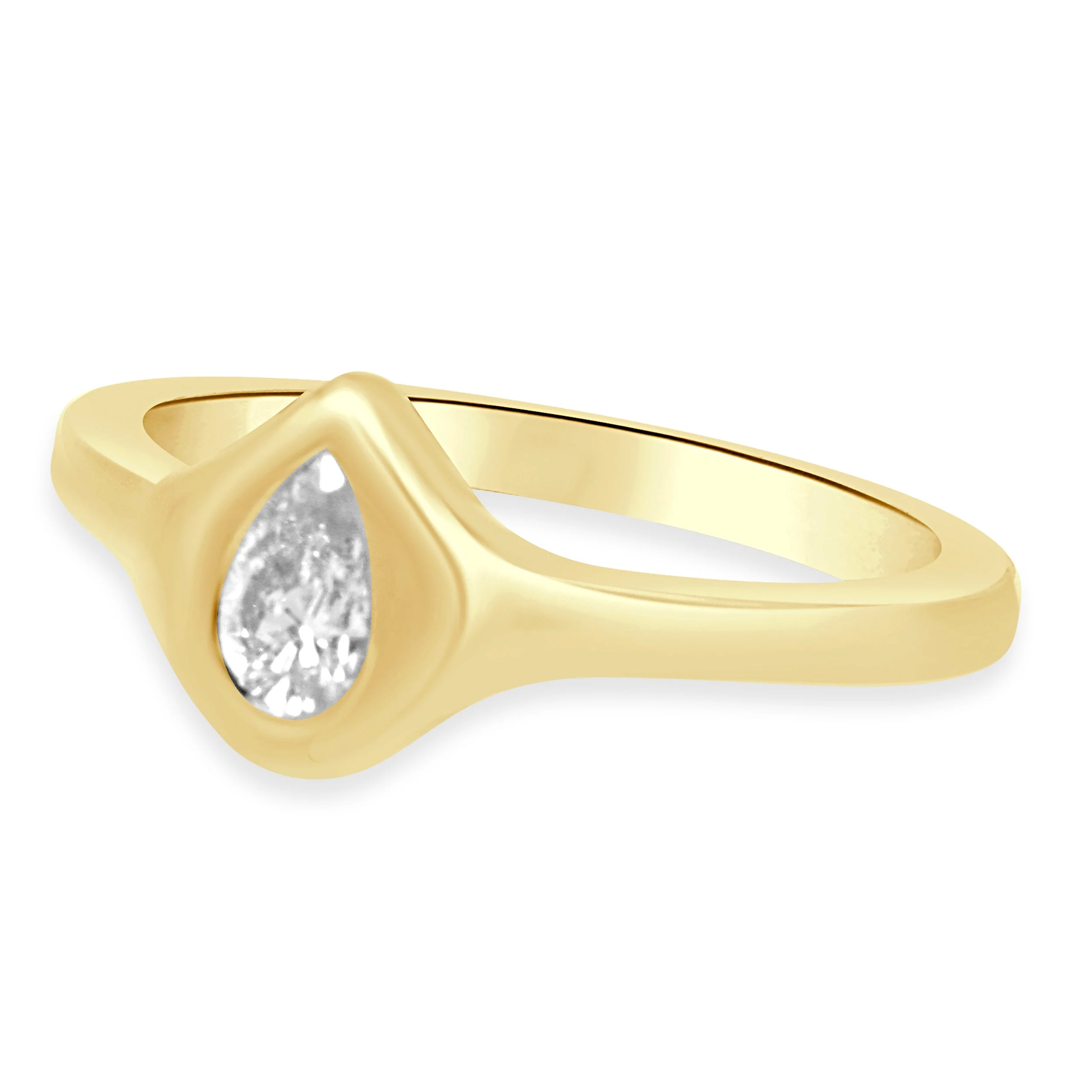 14 Karat Yellow Gold and Flush Set Pear Cut Diamond Solitaire Fashion Ring - Image 2