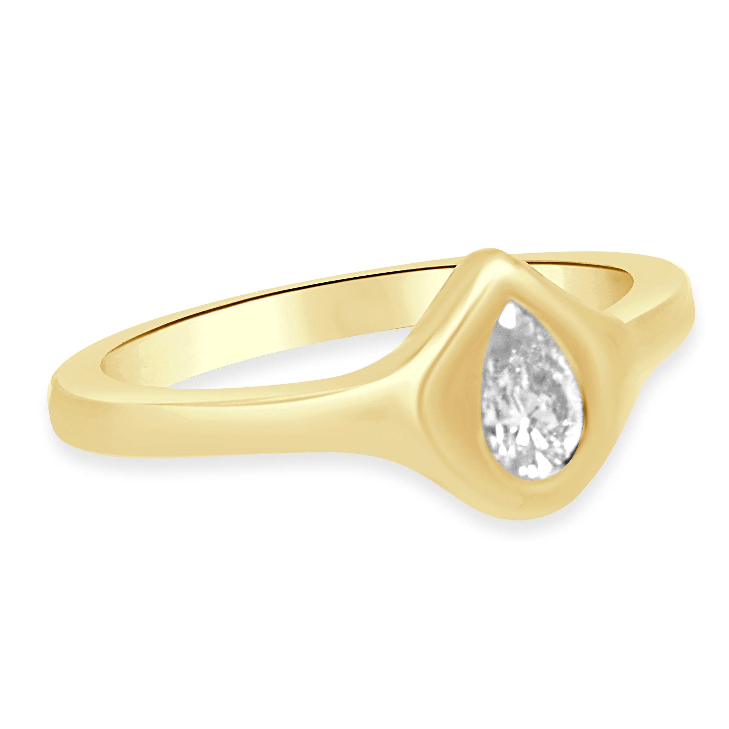 14 Karat Yellow Gold and Flush Set Pear Cut Diamond Solitaire Fashion Ring - Image 4