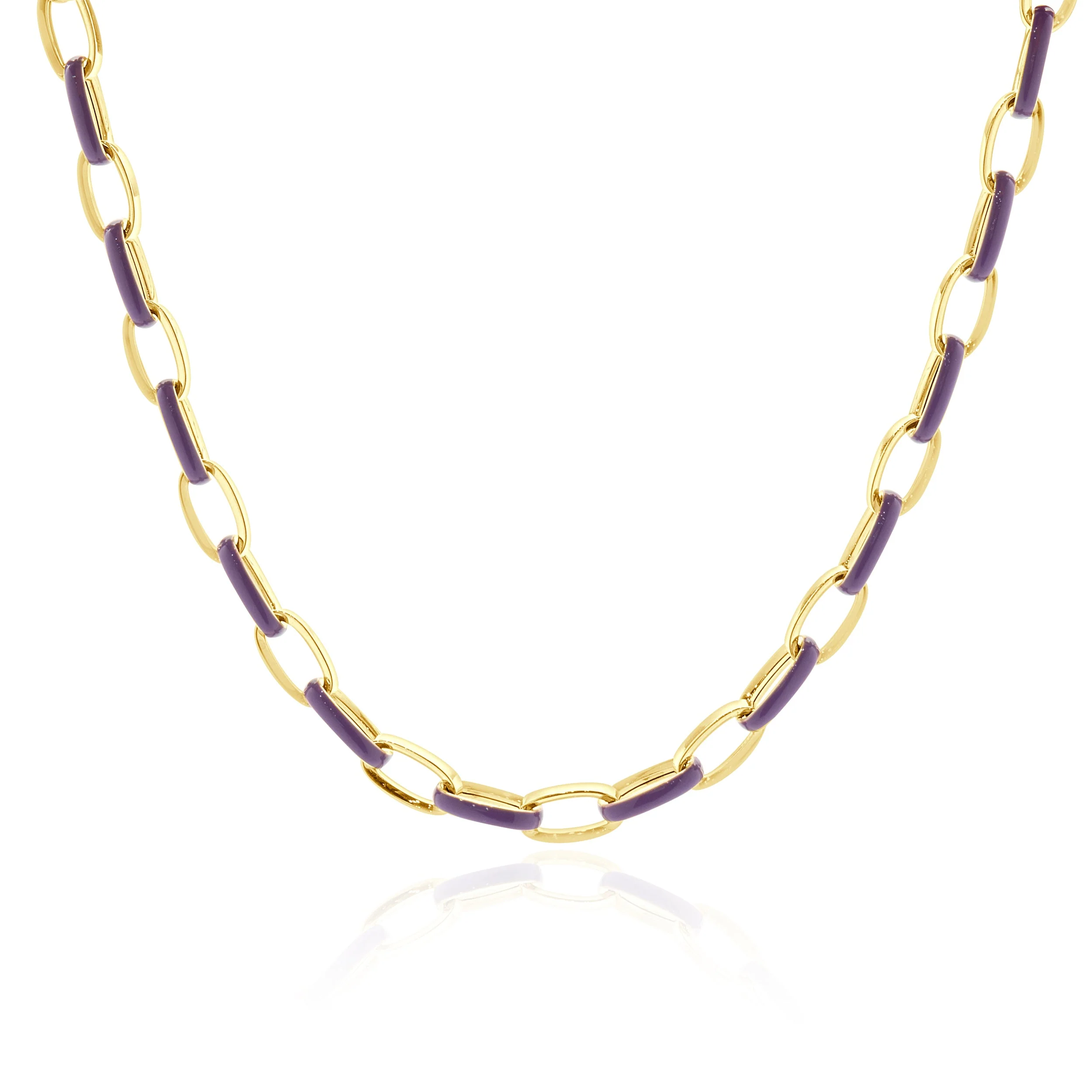 14 Karat Yellow Gold and Purple Enamel Oval Link Chain Necklace