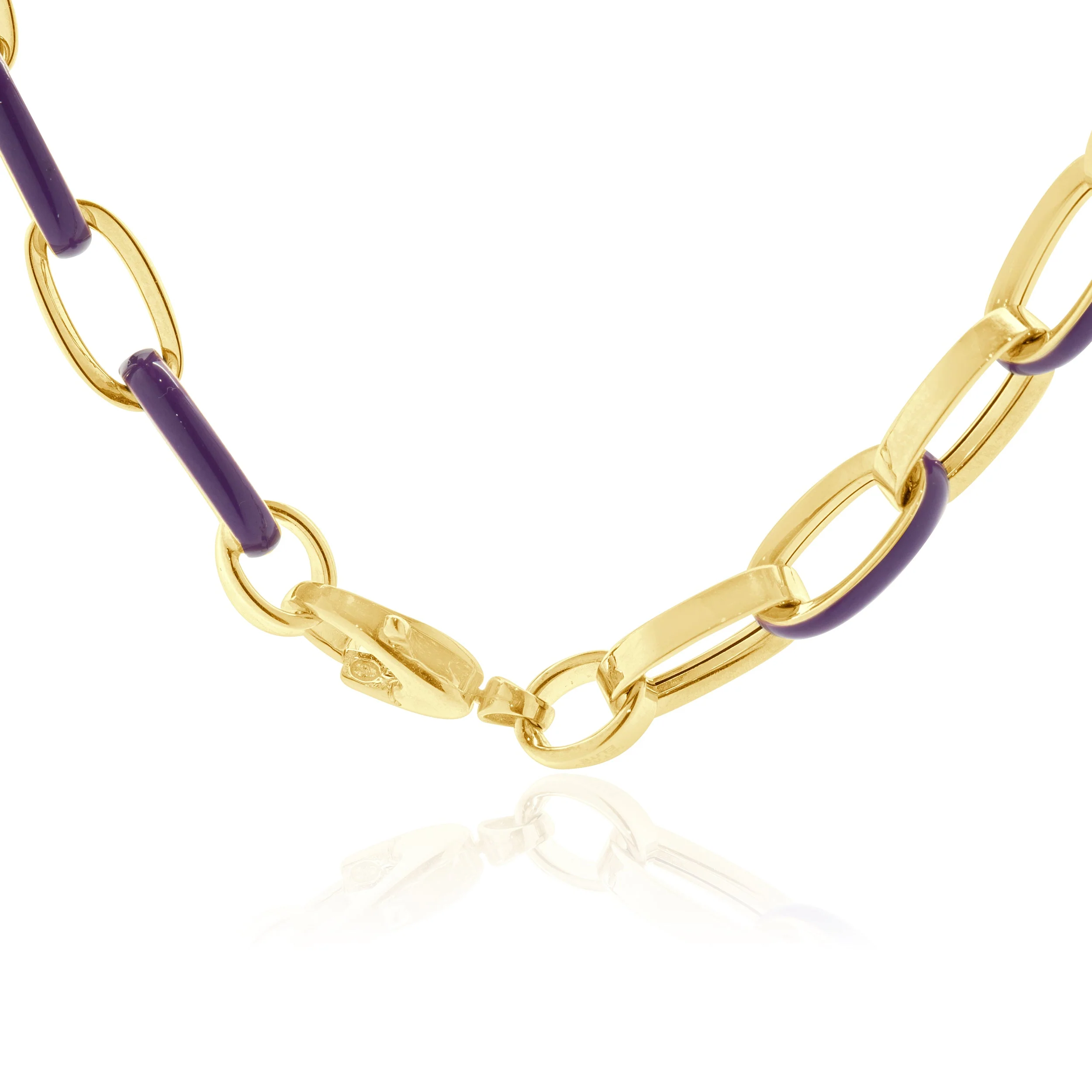 14 Karat Yellow Gold and Purple Enamel Oval Link Chain Necklace - Image 4