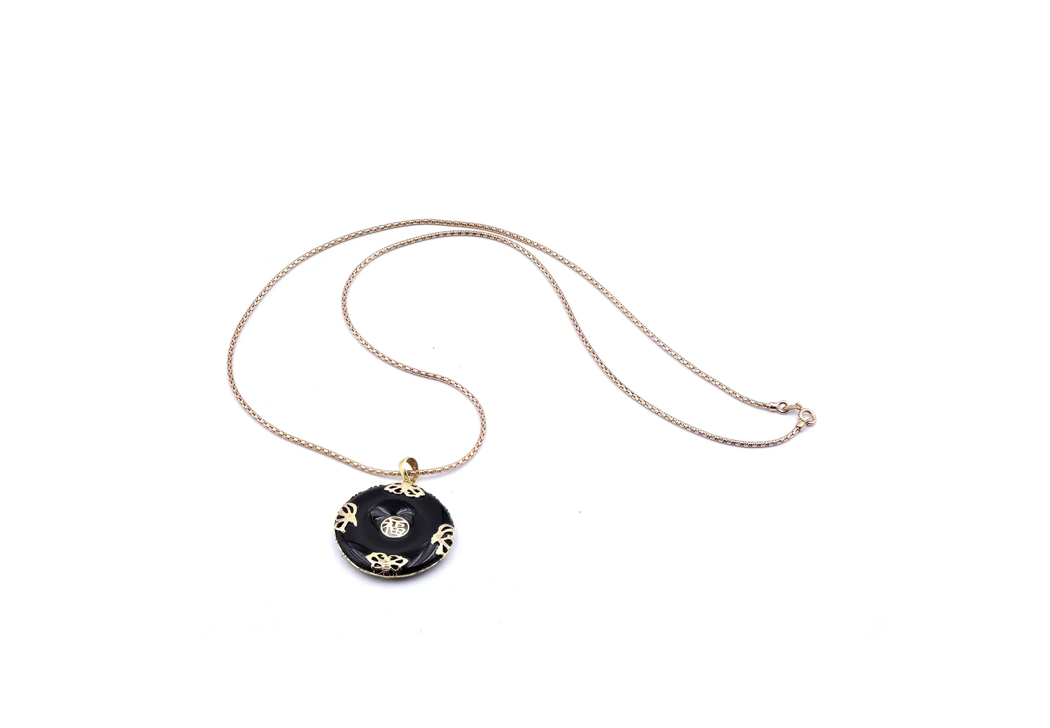14 Karat Yellow Gold Asian Style Black Jade Necklace - Image 3