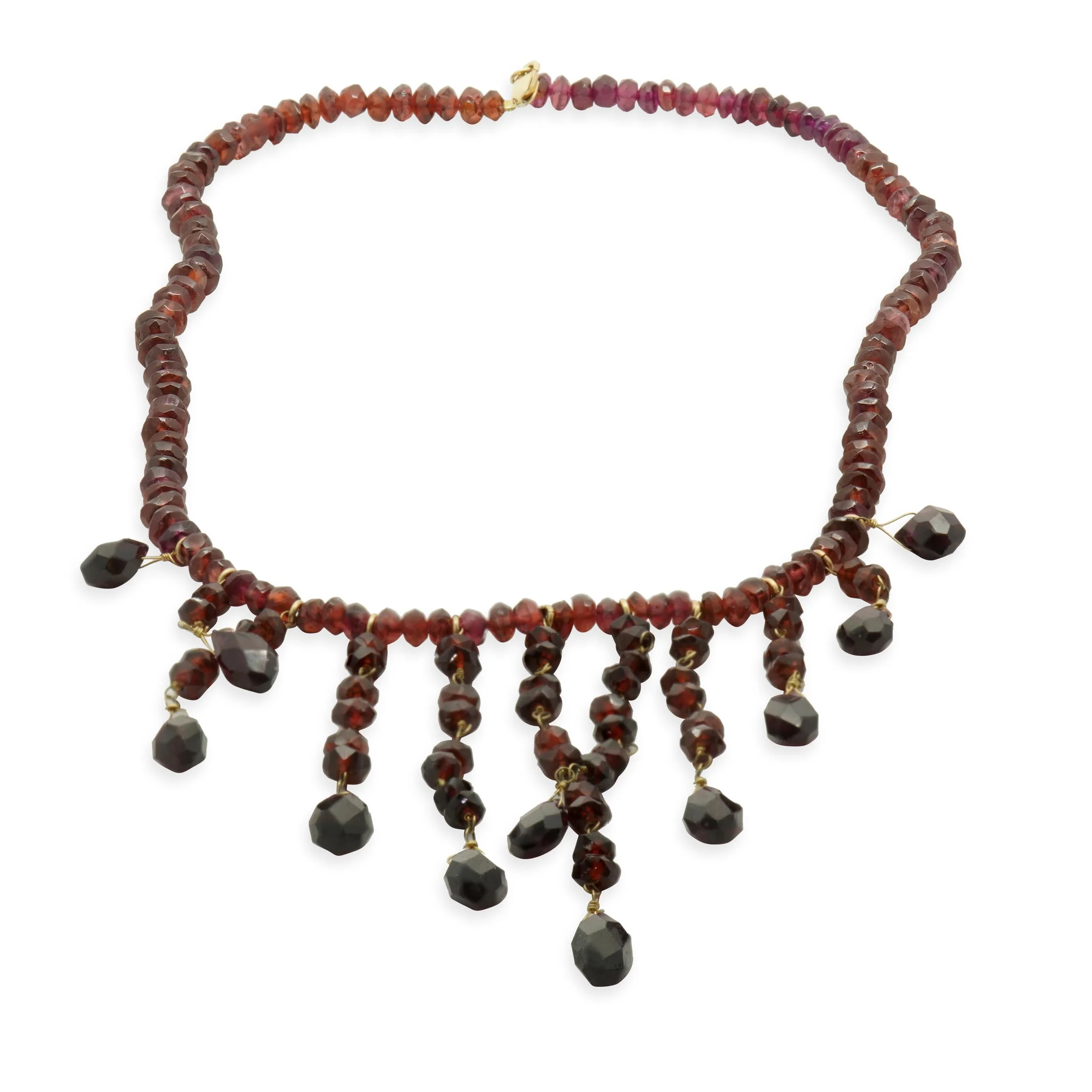 14 Karat Yellow Gold Beaded Garnet Necklace - Image 2