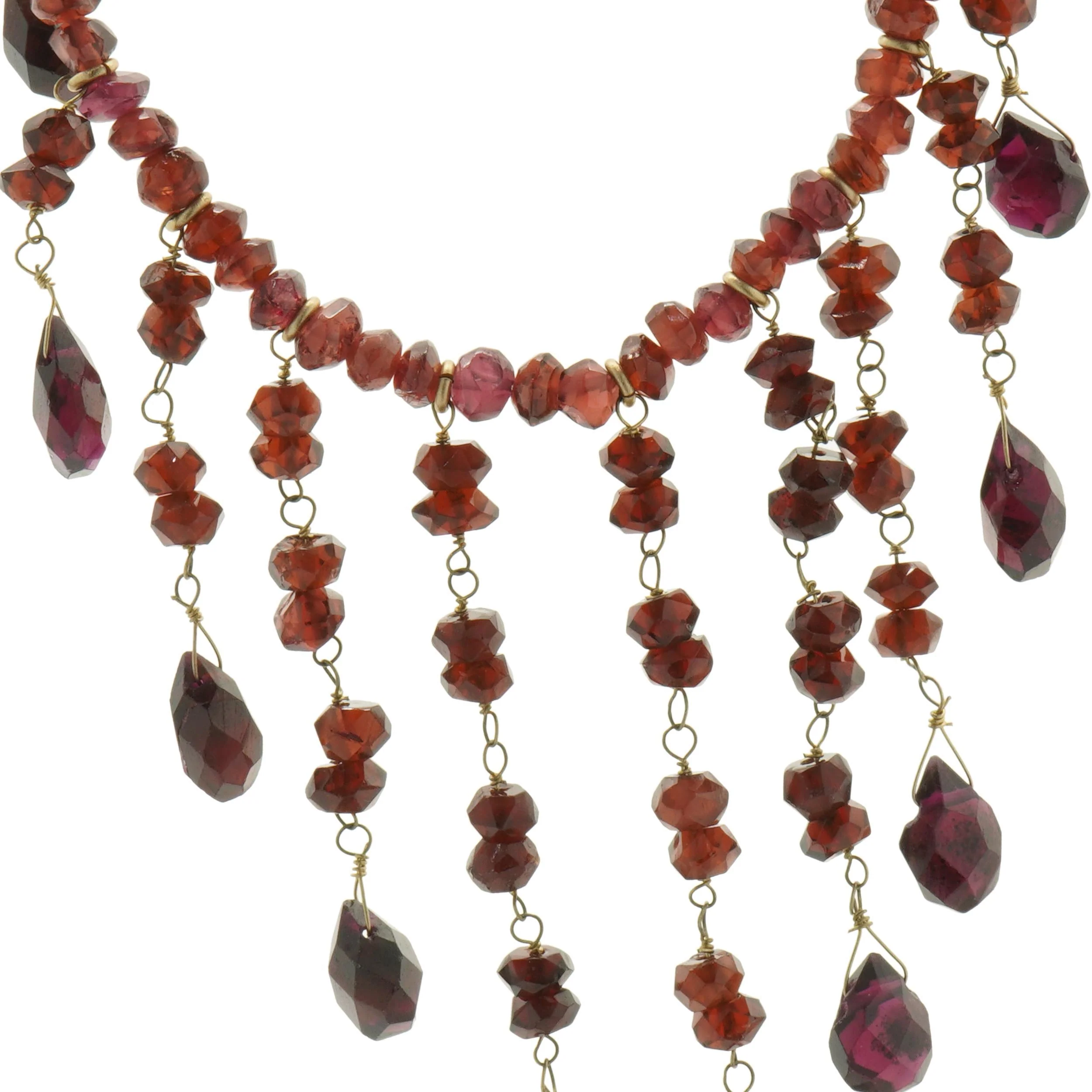 14 Karat Yellow Gold Beaded Garnet Necklace - Image 3