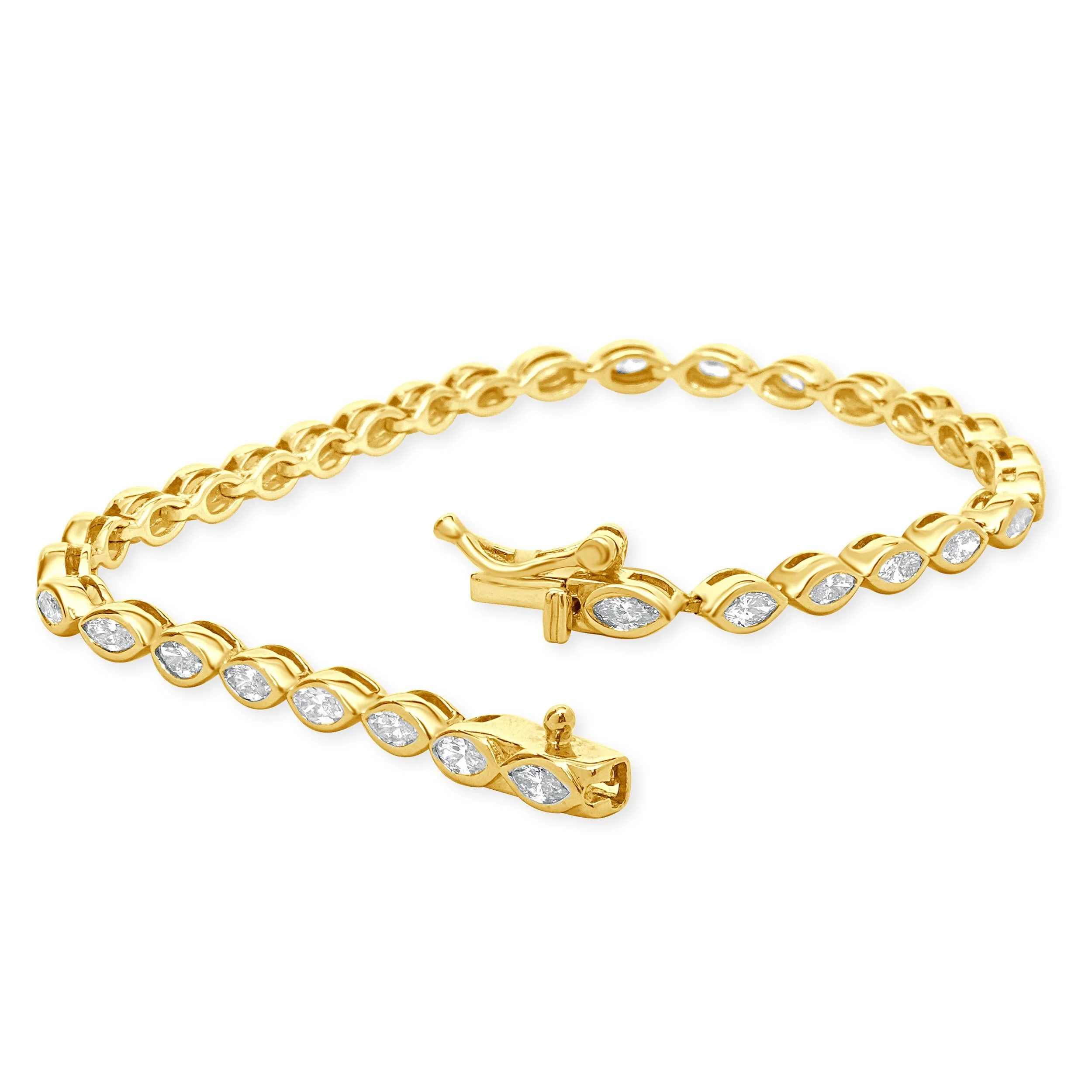 14 Karat Yellow Gold Bezel Set Marquise Cut Diamond Inline Tennis Bracelet - Image 3