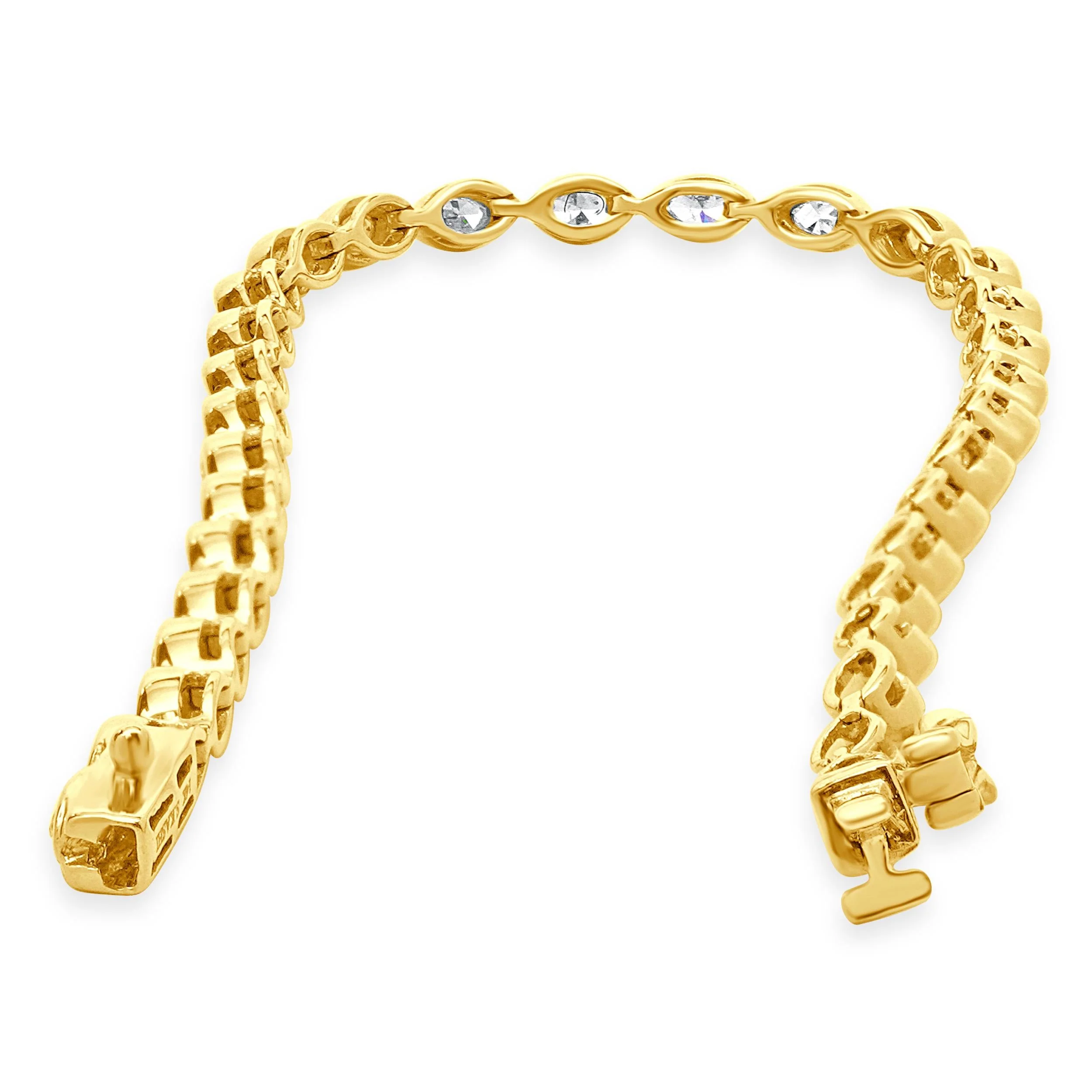 14 Karat Yellow Gold Bezel Set Marquise Cut Diamond Inline Tennis Bracelet - Image 4