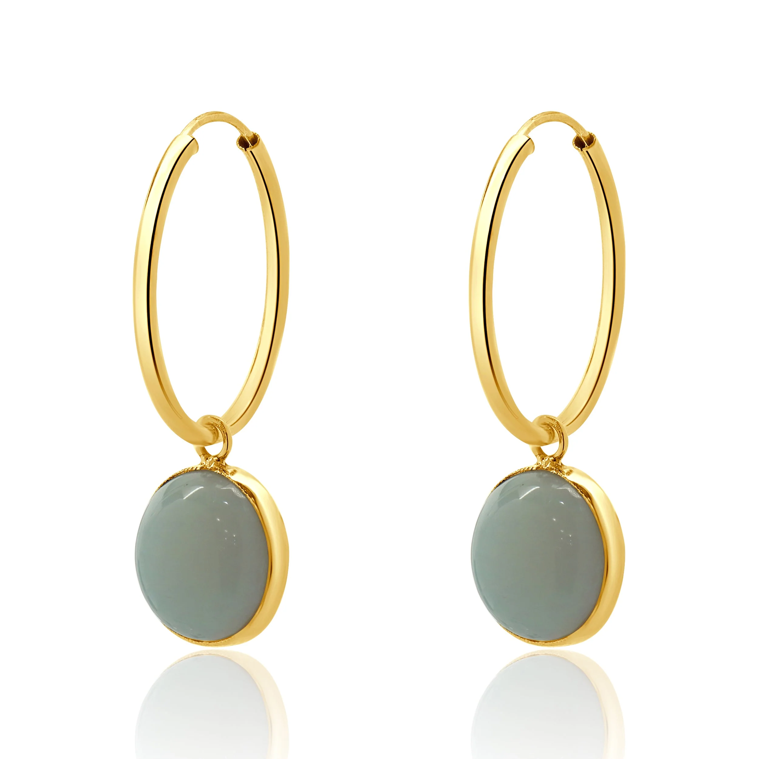 14 Karat Yellow Gold Bezel Set Opal Endless Hoop Earrings - Image 2