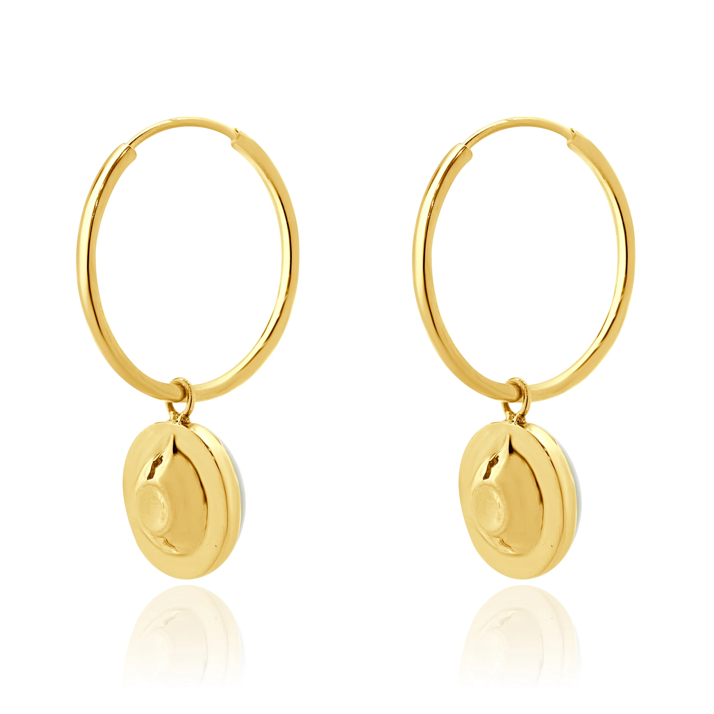 14 Karat Yellow Gold Bezel Set Opal Endless Hoop Earrings - Image 3
