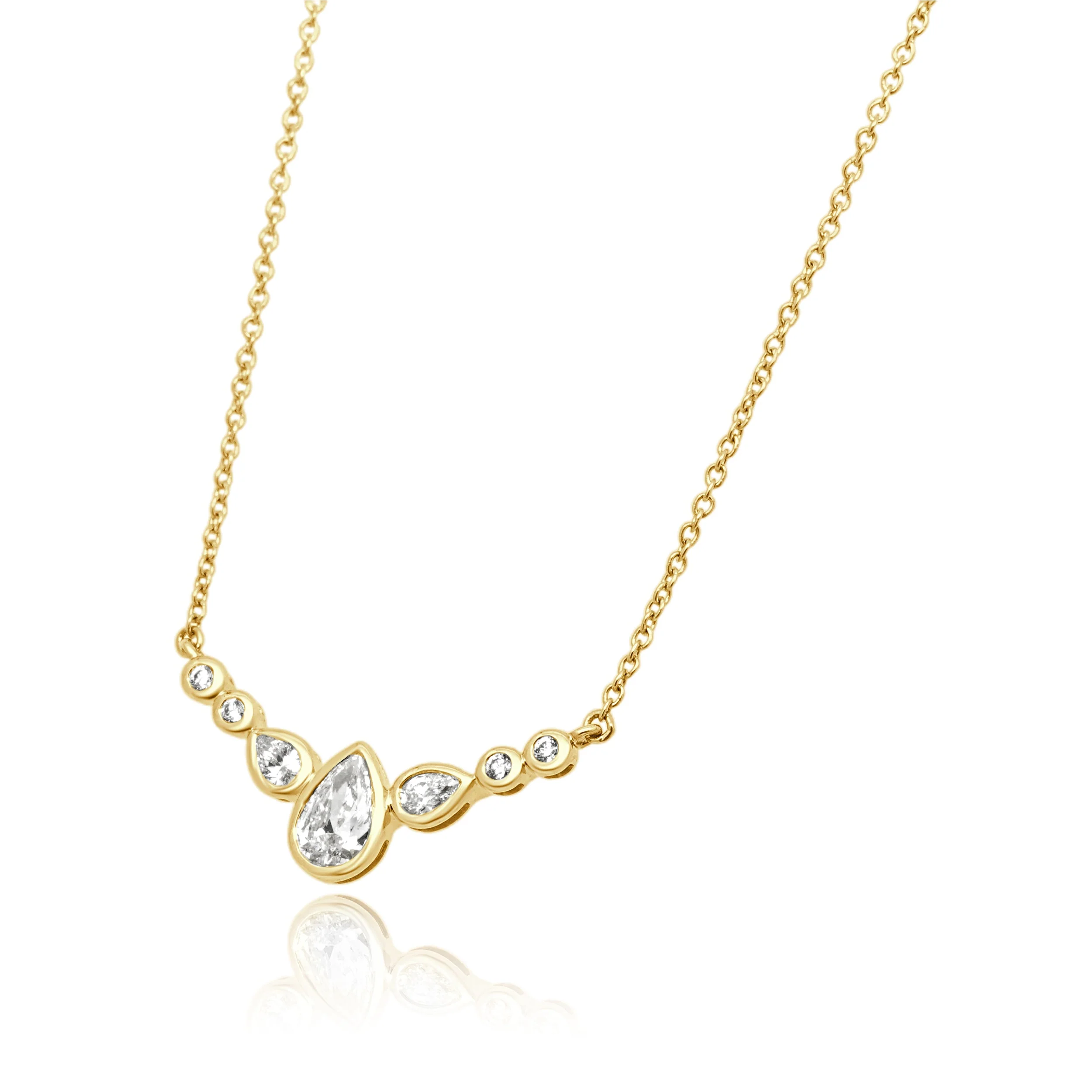 14 Karat Yellow Gold Bezel Set Pear Cut and Round Diamond Smile Necklace - Image 2