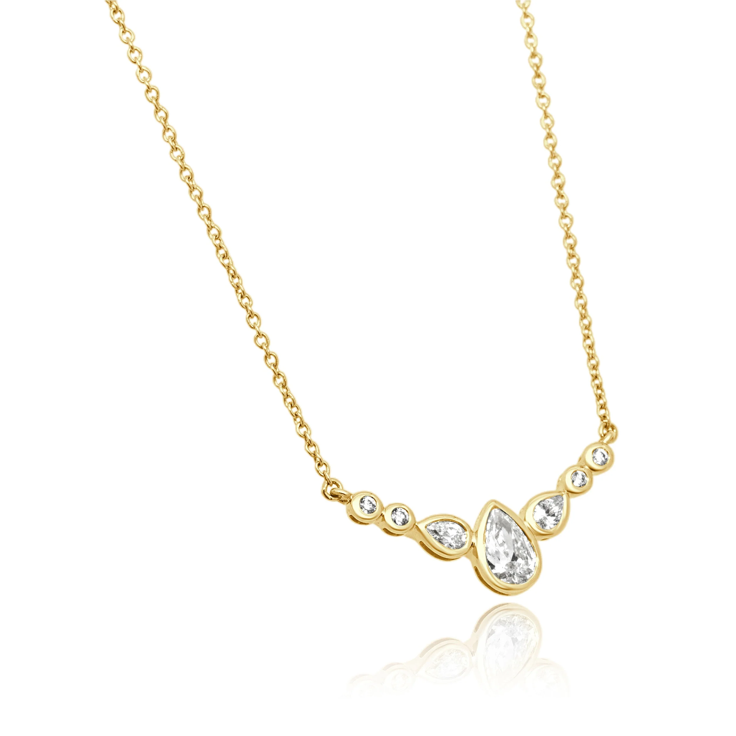 14 Karat Yellow Gold Bezel Set Pear Cut and Round Diamond Smile Necklace - Image 4