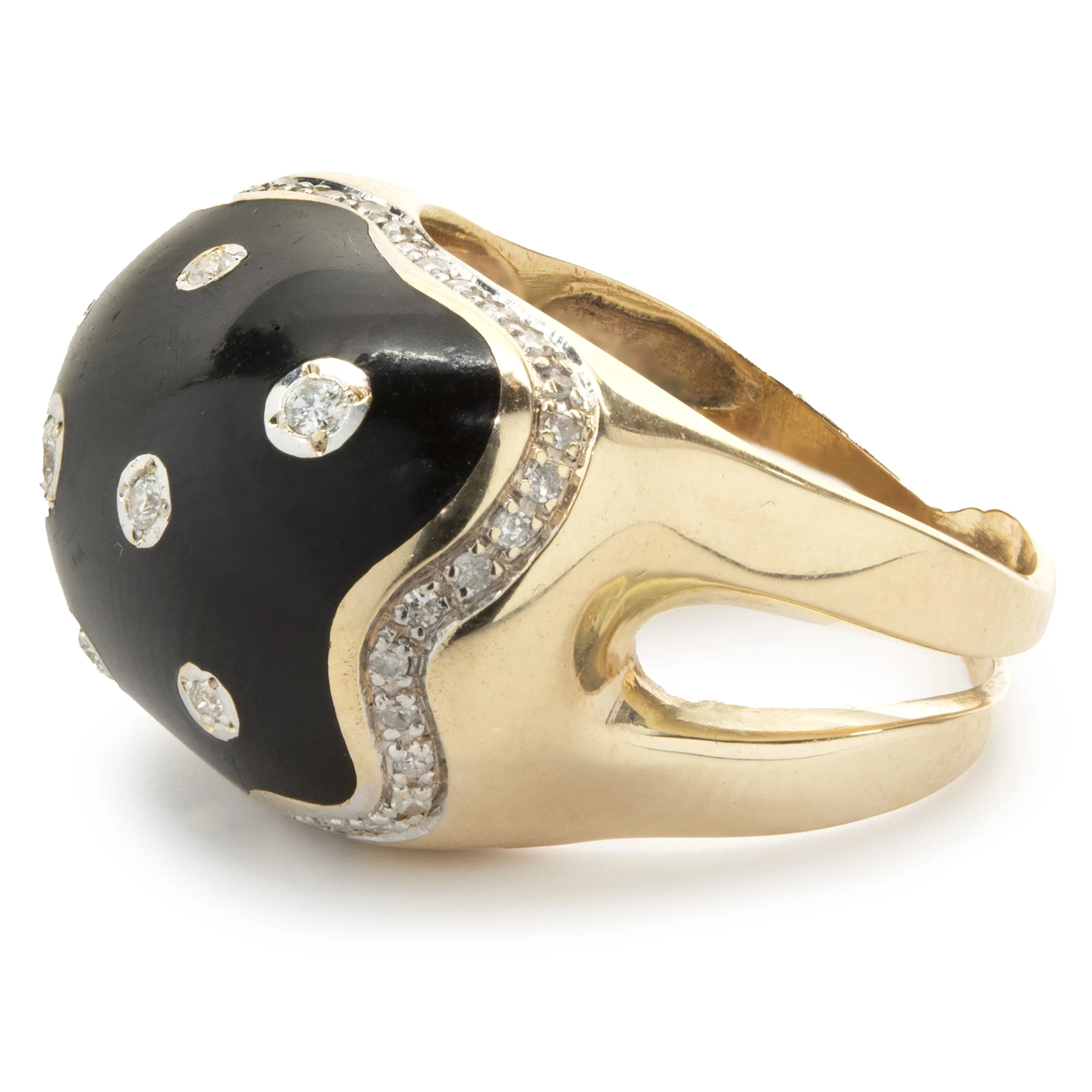14 Karat Yellow Gold Black Enamel and Diamond Cocktail Ring - Image 3