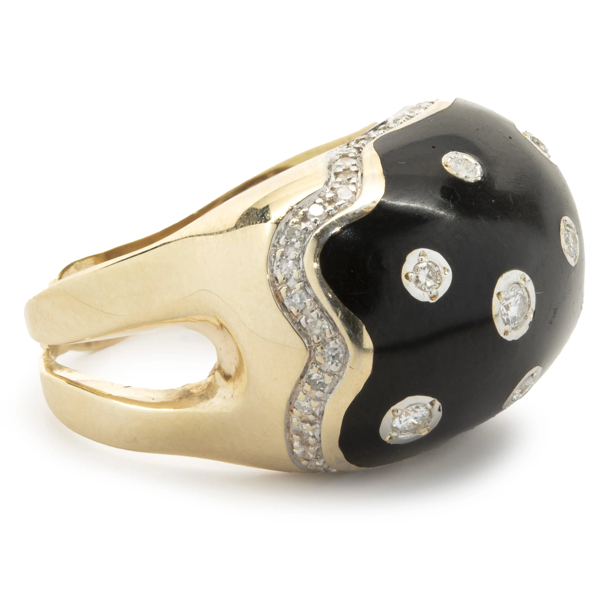 14 Karat Yellow Gold Black Enamel and Diamond Cocktail Ring - Image 4