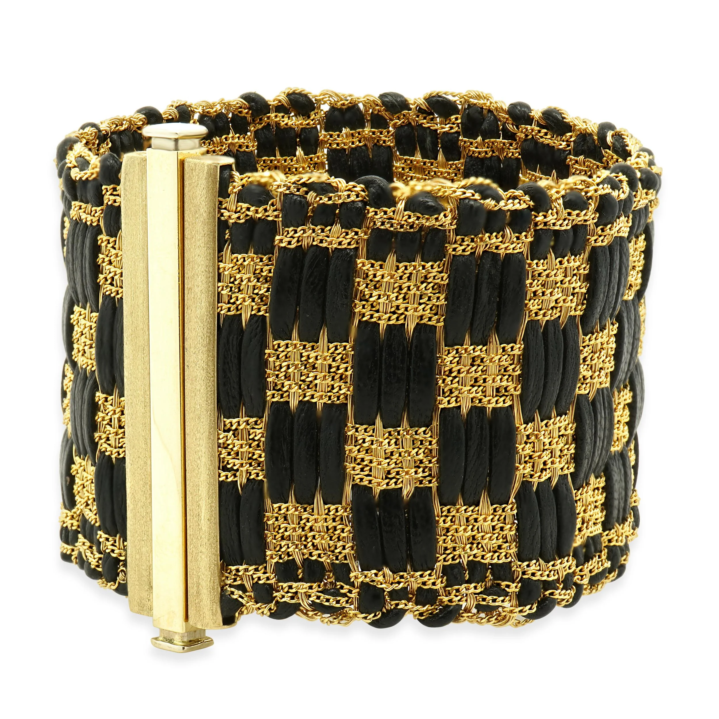 14 Karat Yellow Gold Black Leather Bracelet - Image 3