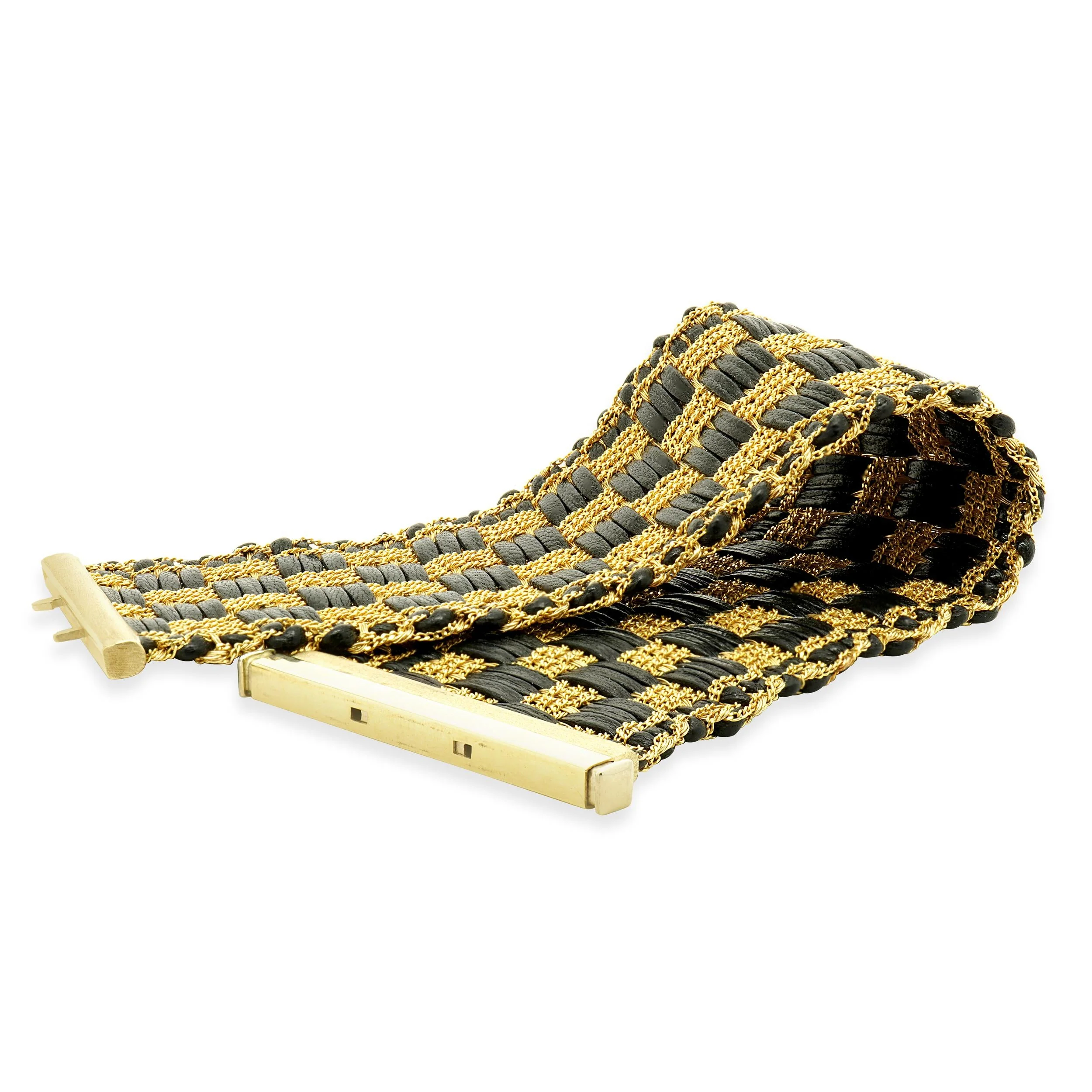 14 Karat Yellow Gold Black Leather Bracelet - Image 4