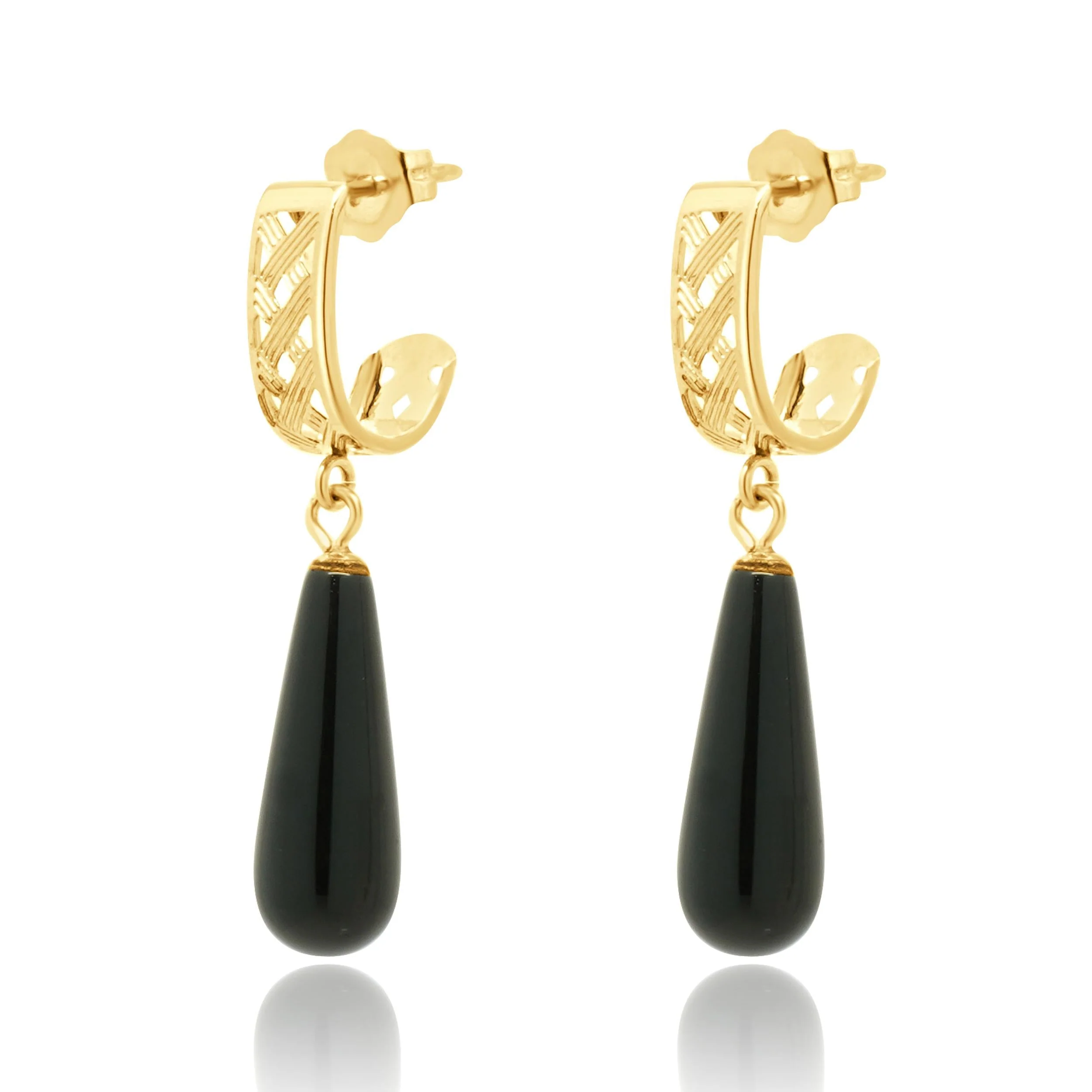 14 Karat Yellow Gold Black Onyx Drop Earrings - Image 2