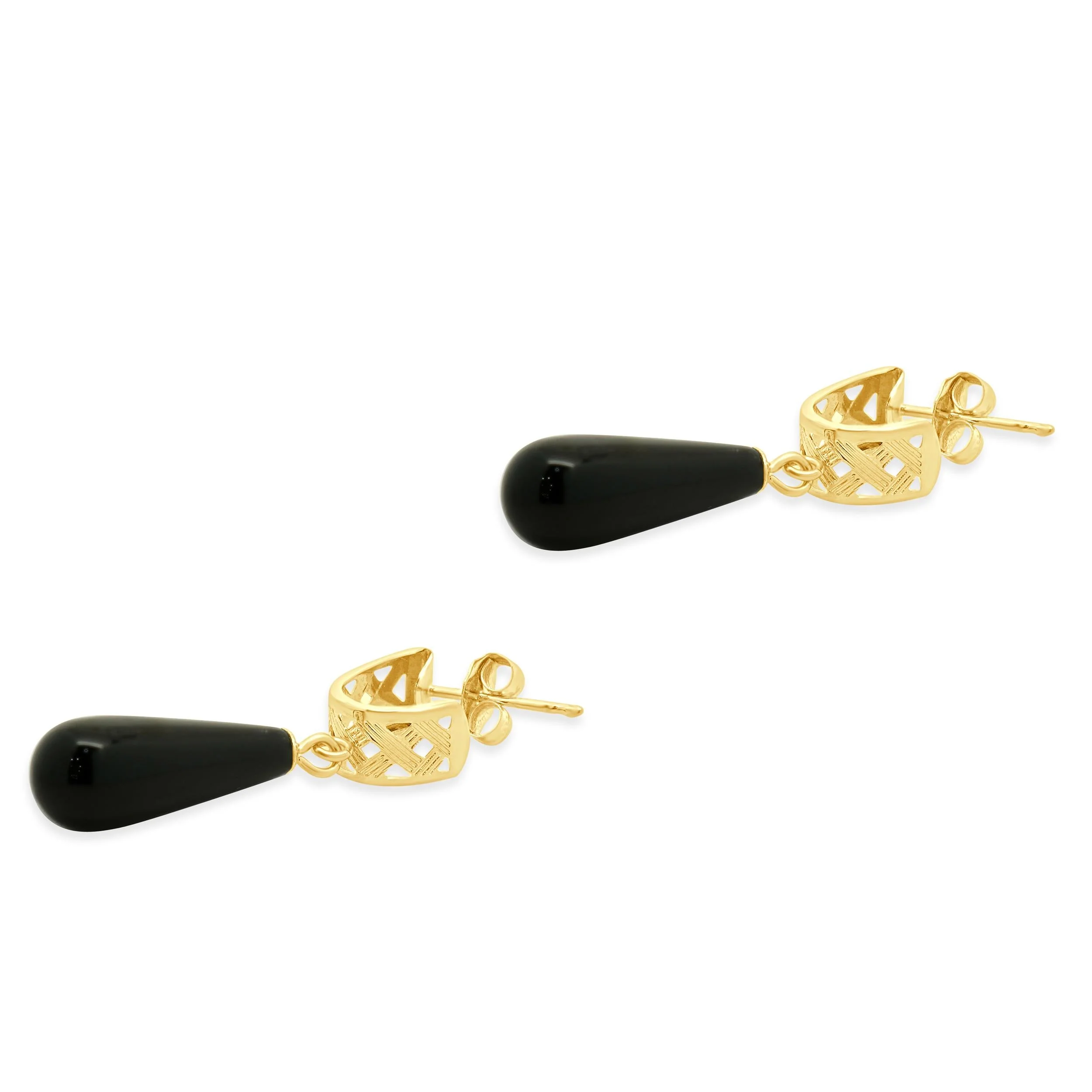 14 Karat Yellow Gold Black Onyx Drop Earrings - Image 3
