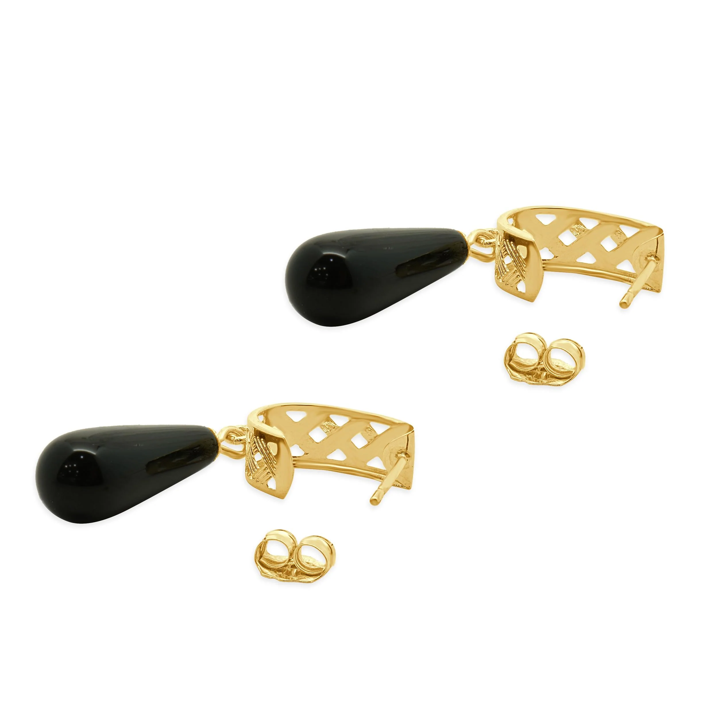 14 Karat Yellow Gold Black Onyx Drop Earrings - Image 4