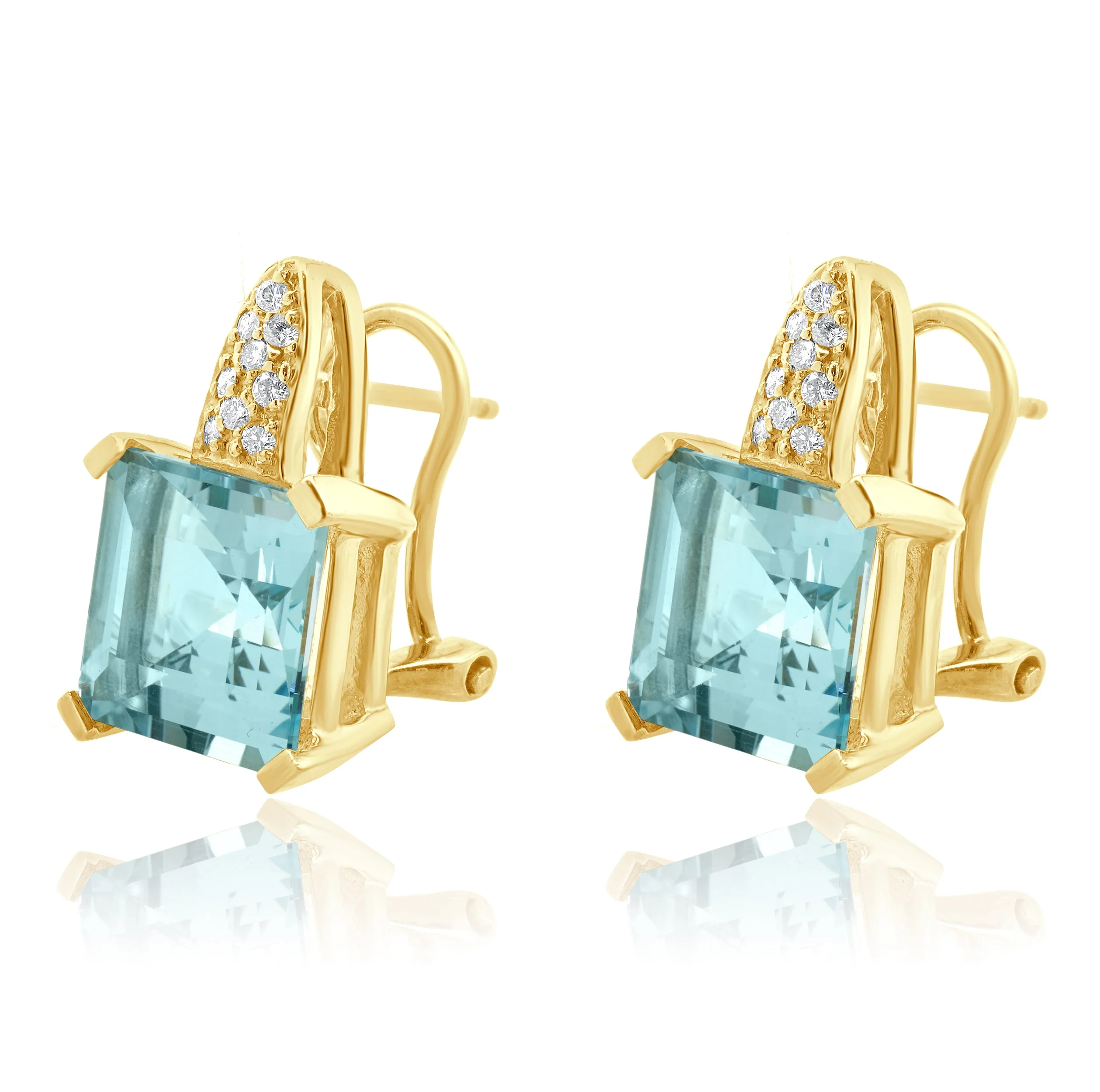 14 Karat Yellow Gold Blue Topaz and Diamond Earrings - Image 2