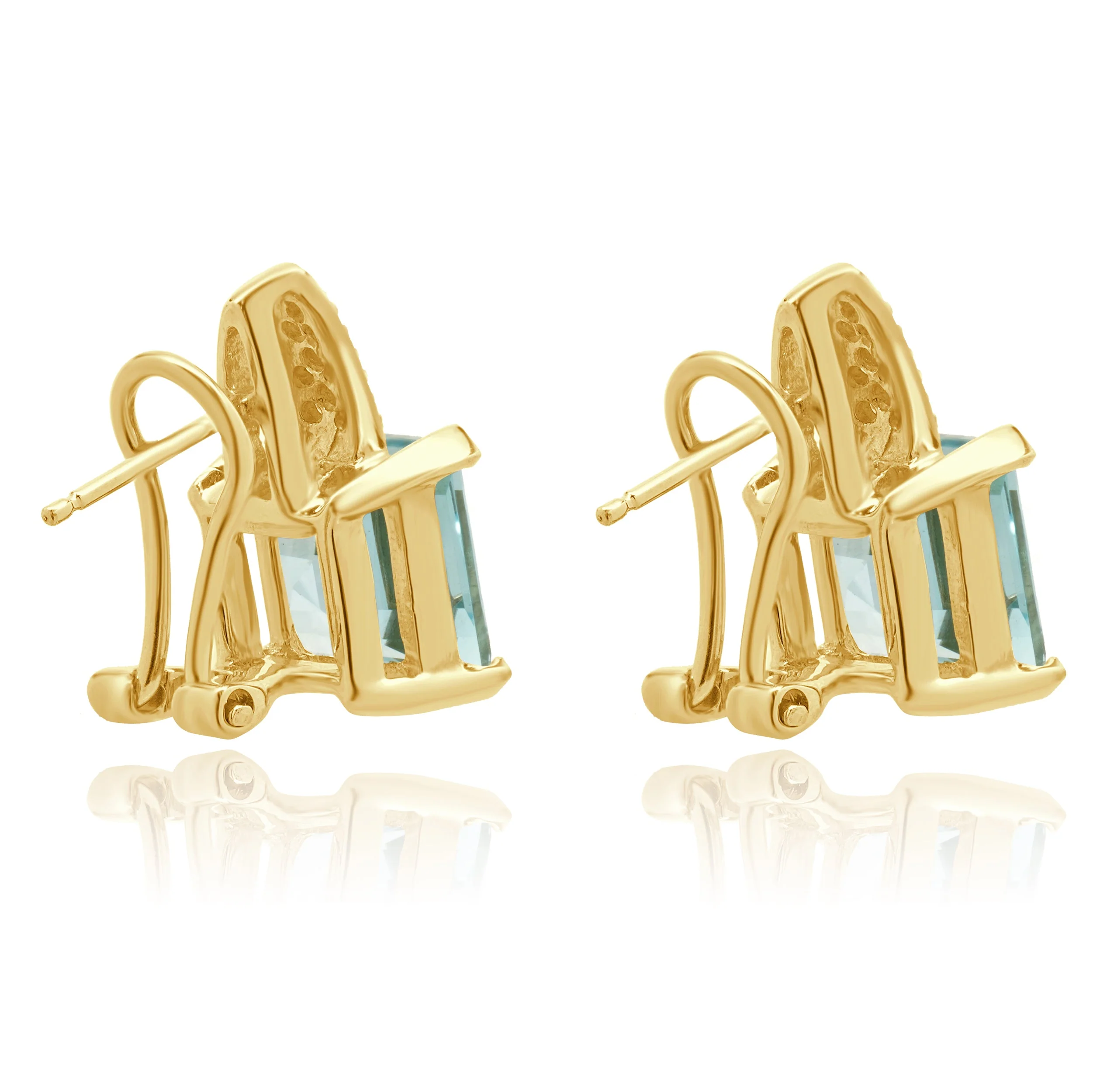 14 Karat Yellow Gold Blue Topaz and Diamond Earrings - Image 3