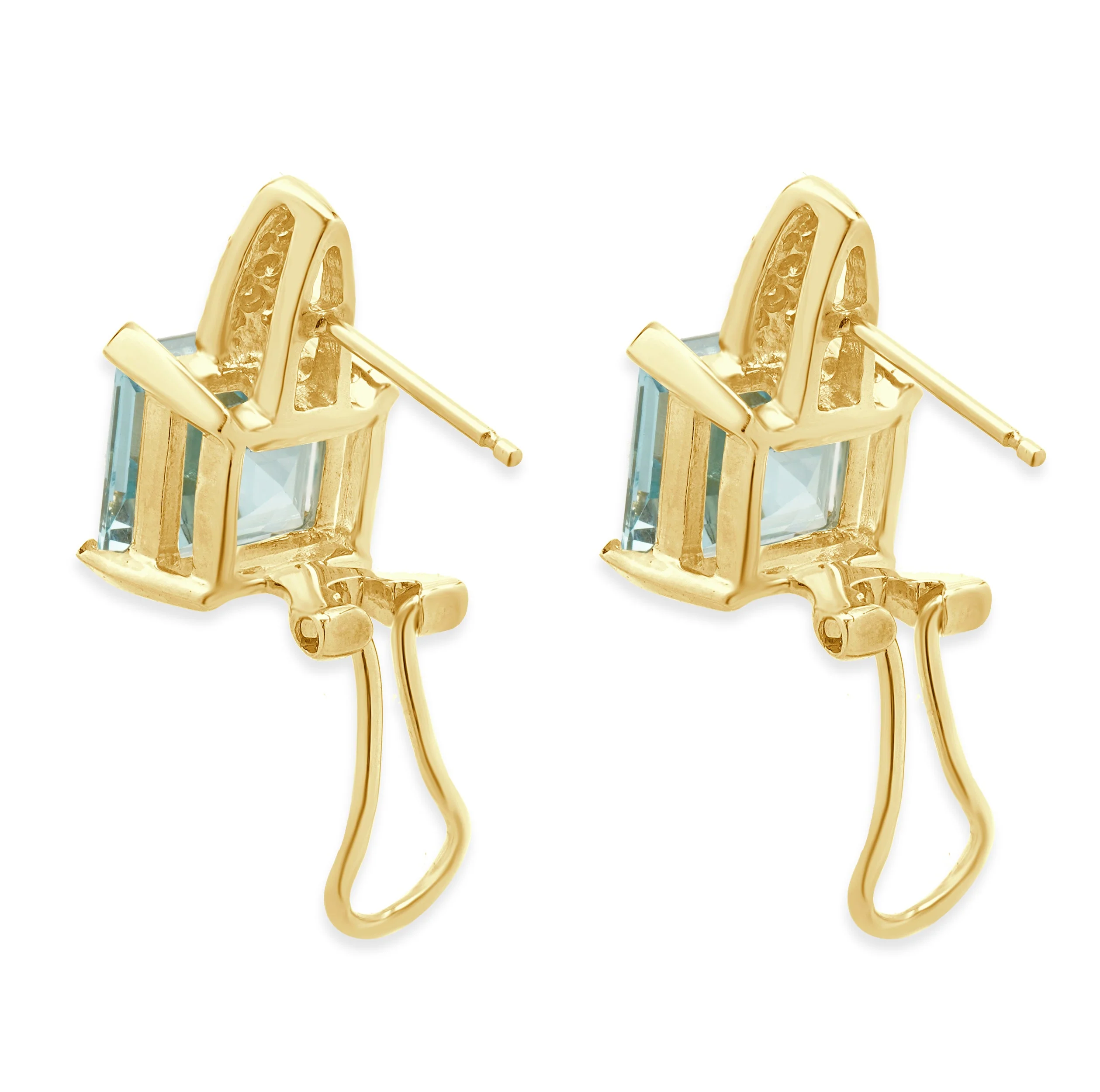 14 Karat Yellow Gold Blue Topaz and Diamond Earrings - Image 4