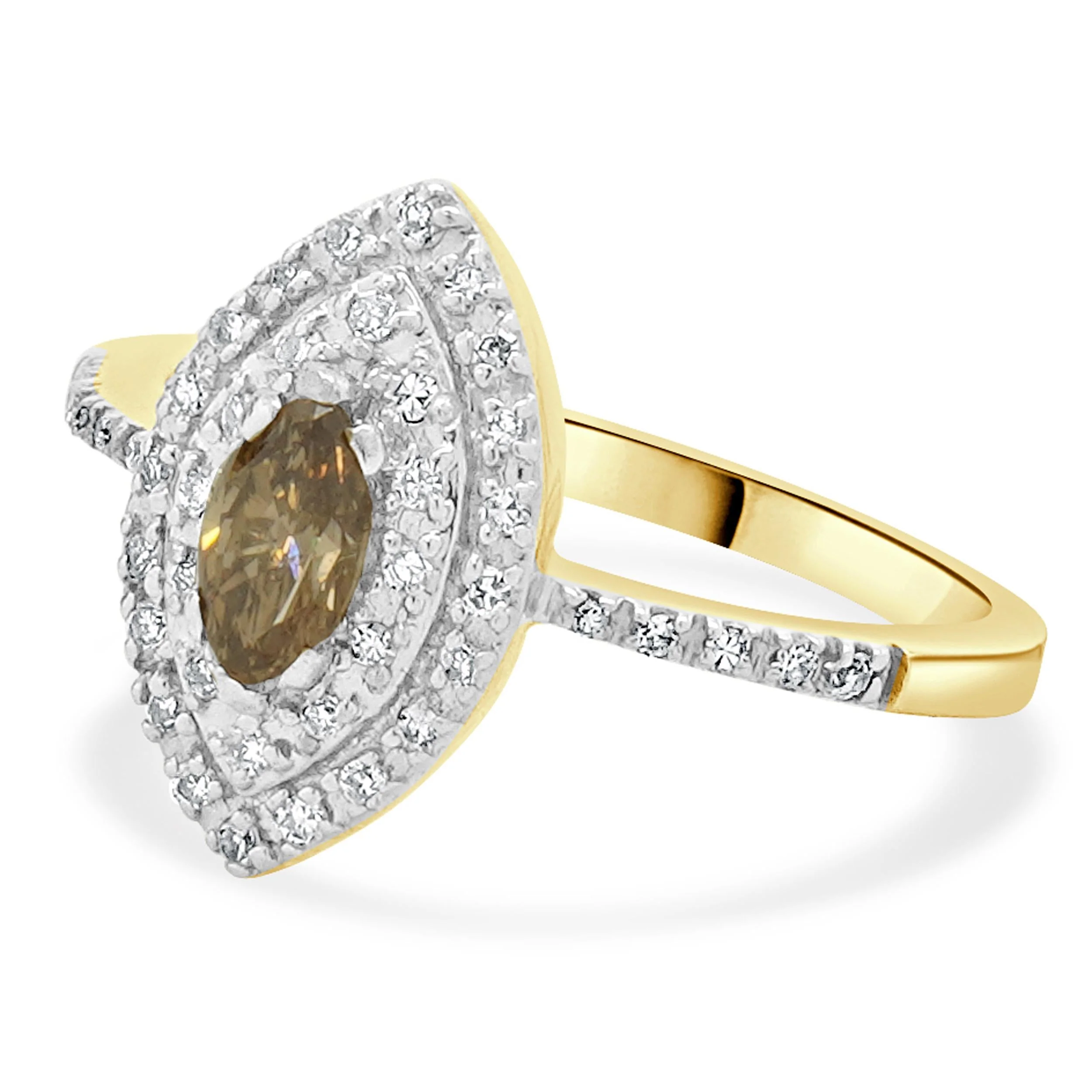 14 Karat Yellow Gold Brown & White Diamond Marquise Shaped Cocktail Ring - Image 2