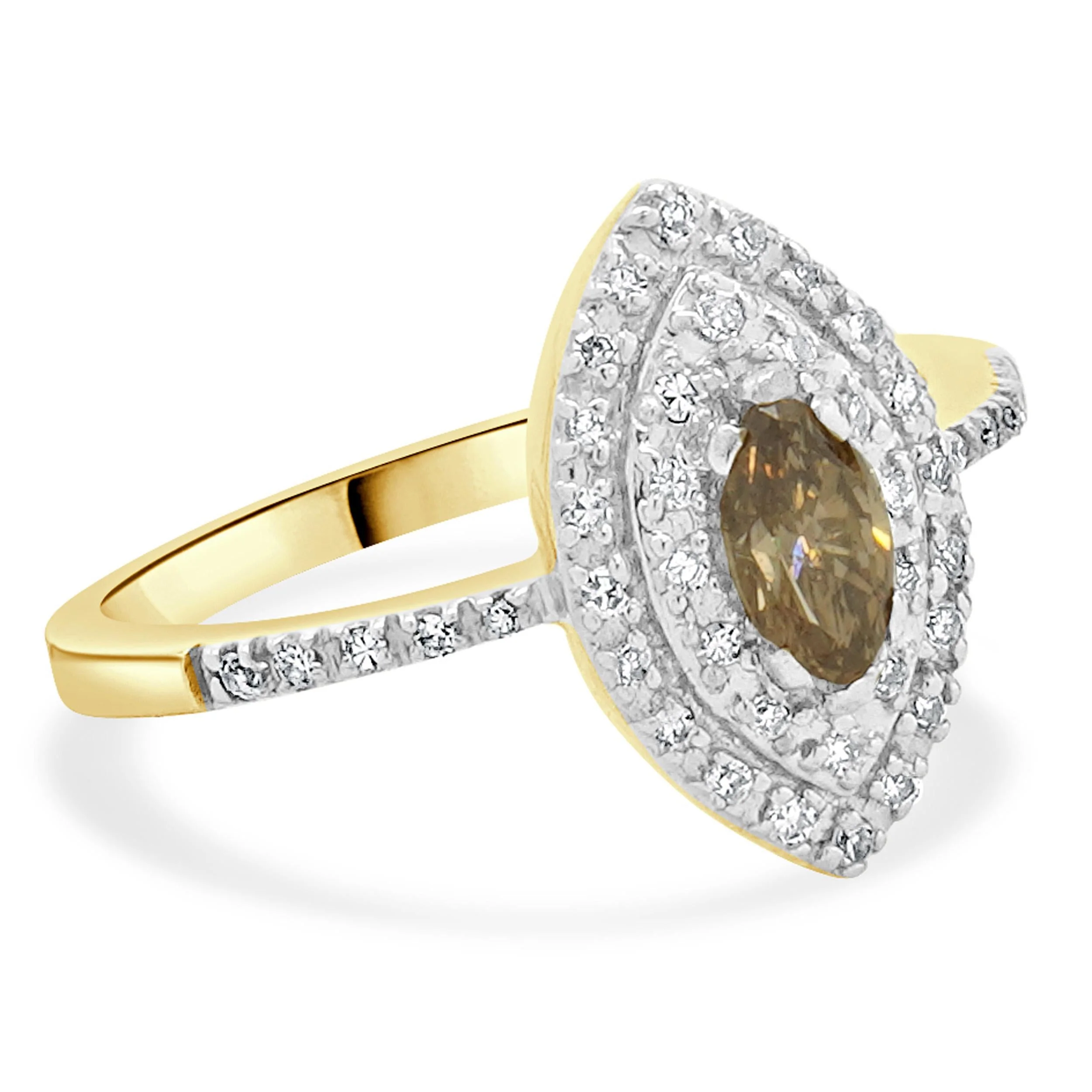 14 Karat Yellow Gold Brown & White Diamond Marquise Shaped Cocktail Ring - Image 3