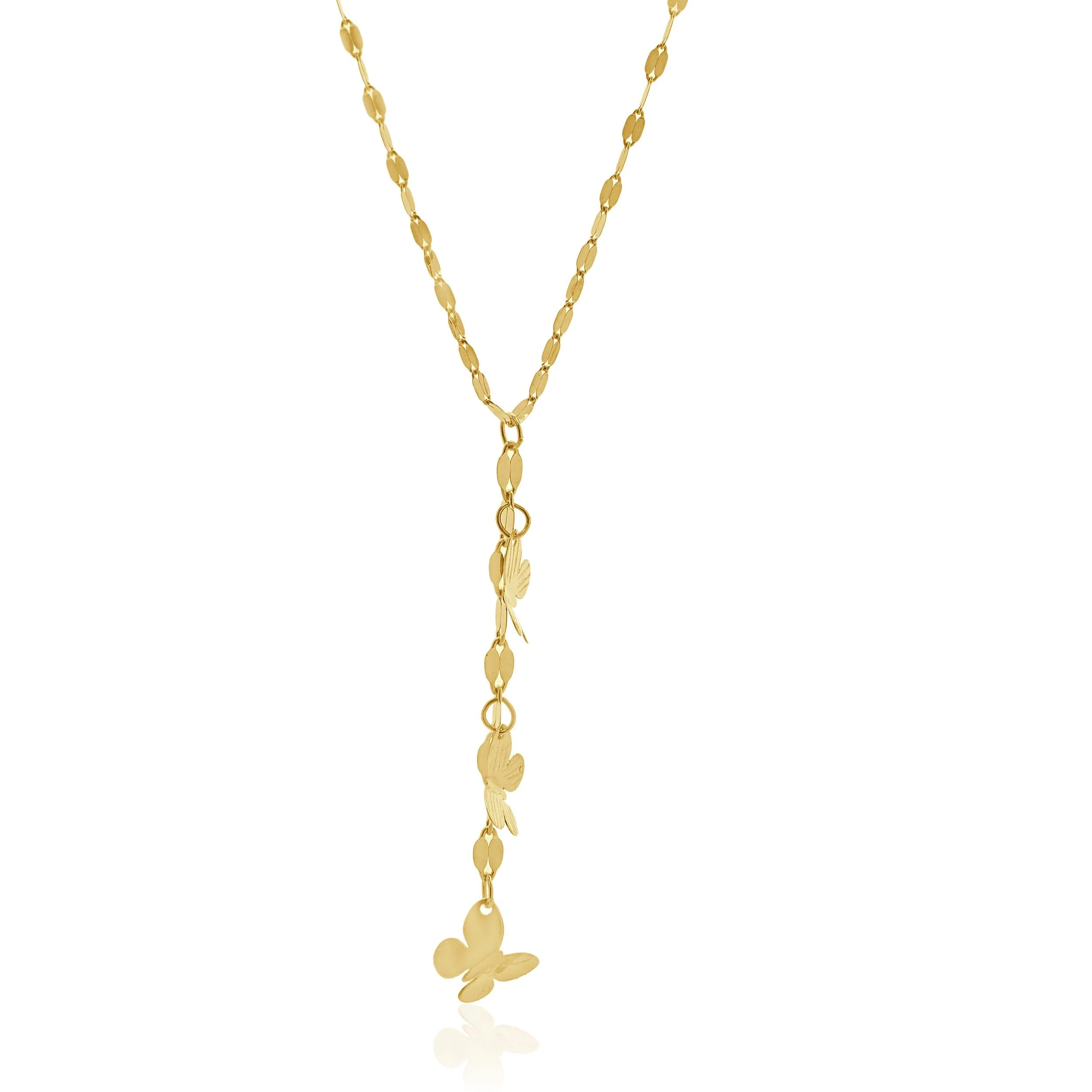 14 Karat Yellow Gold Butterfly Mirror Chain Necklace