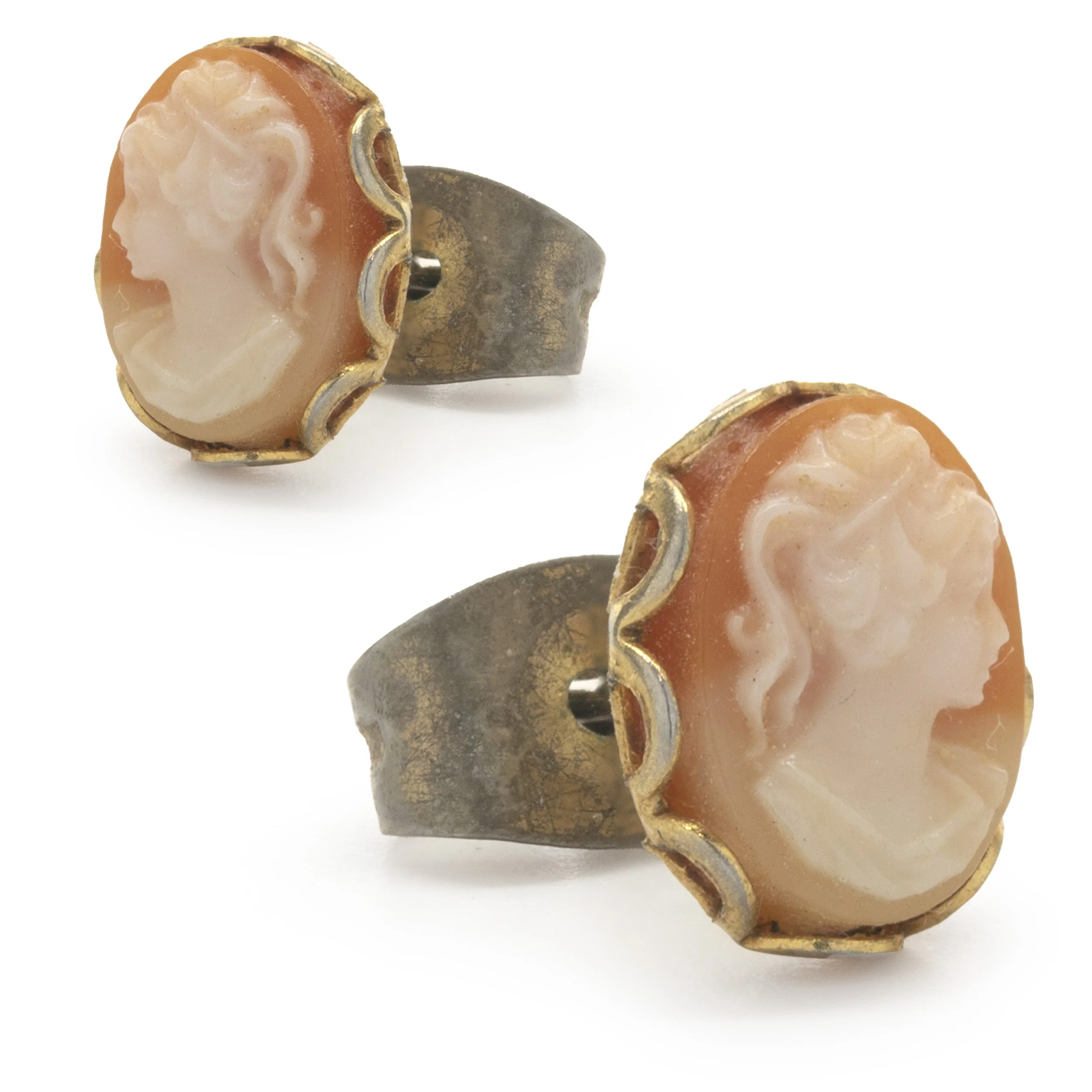 14 Karat Yellow Gold Cameo Stud Earrings - Image 2