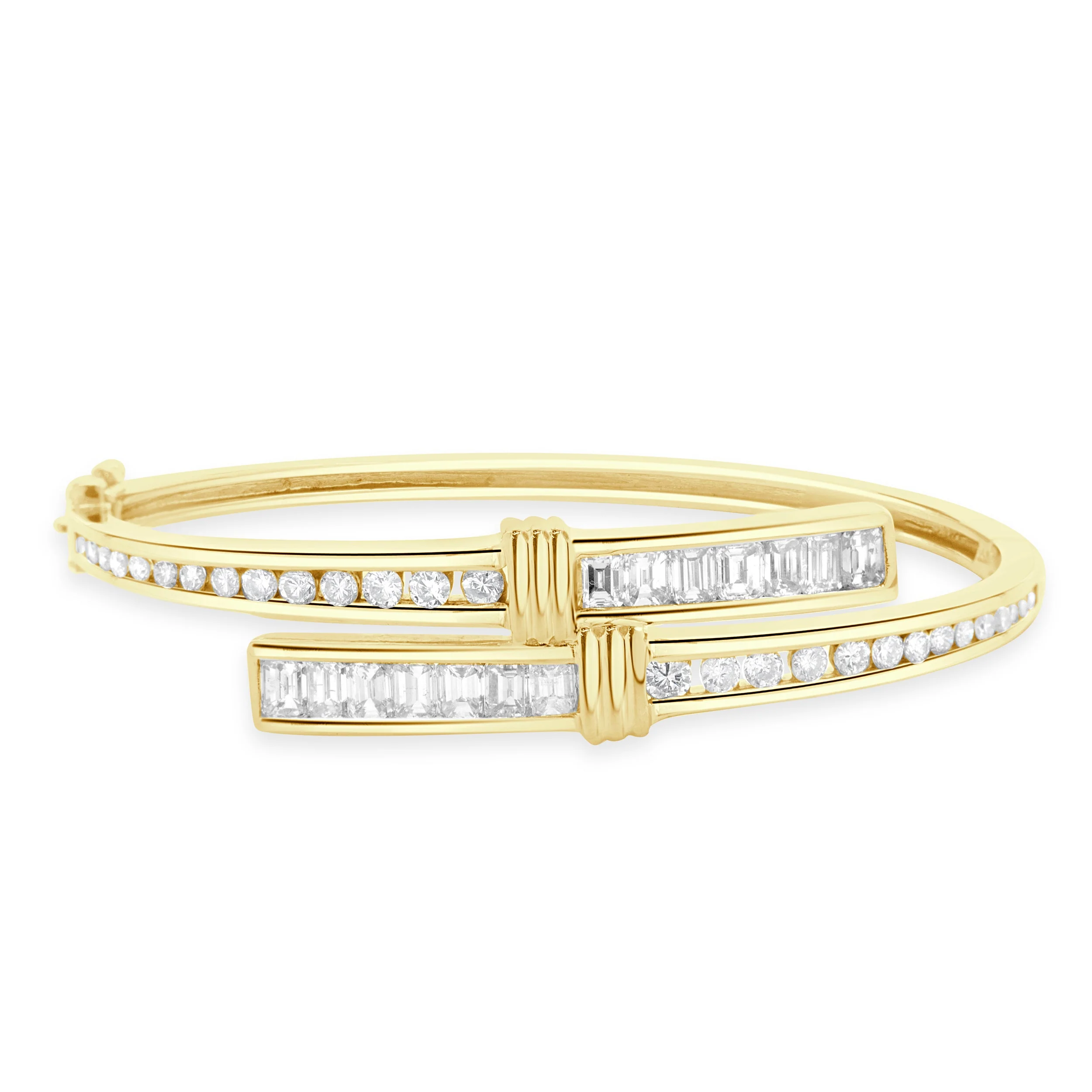14 Karat Yellow Gold Channel Set Diamond Bypass Bangle Bracelet