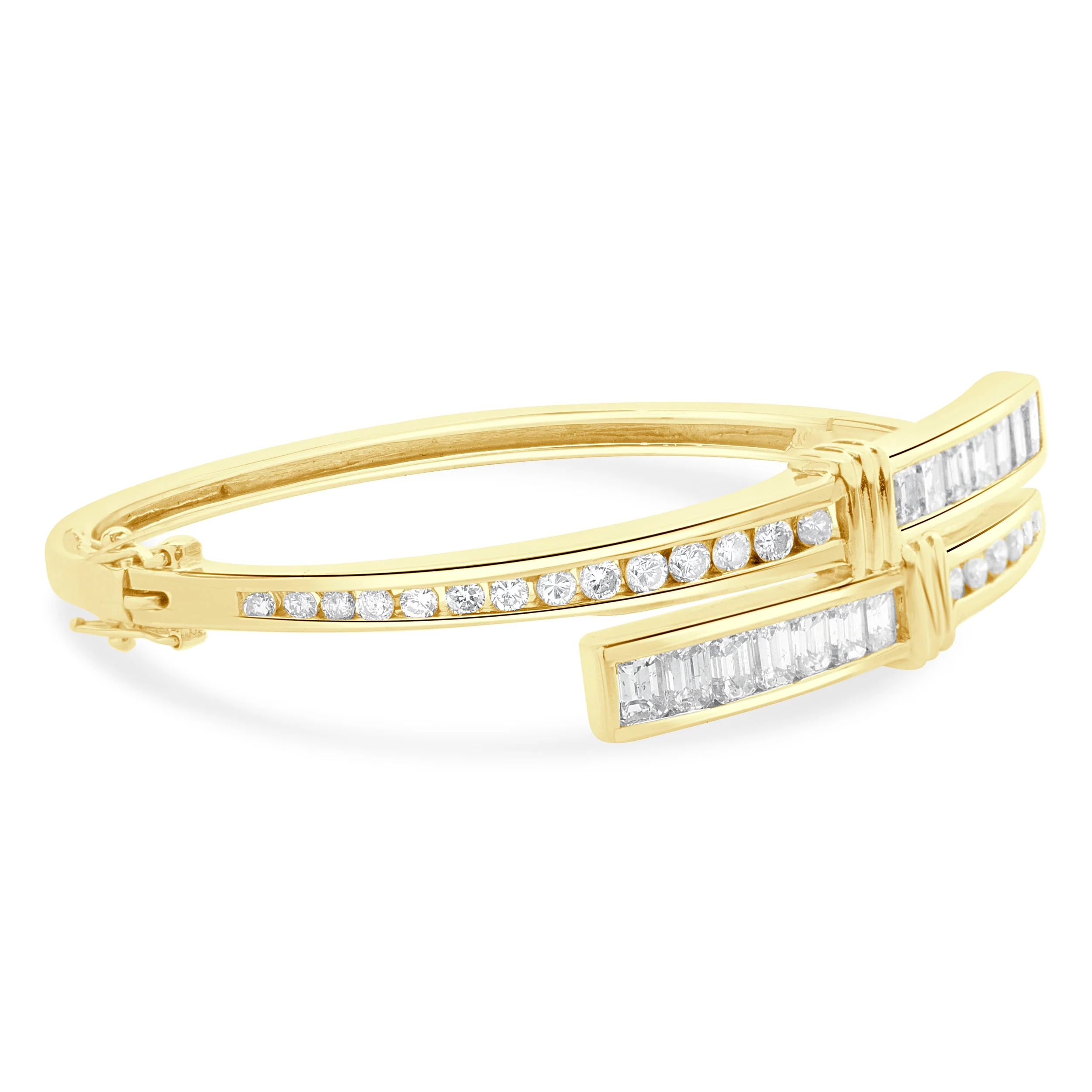 14 Karat Yellow Gold Channel Set Diamond Bypass Bangle Bracelet - Image 2