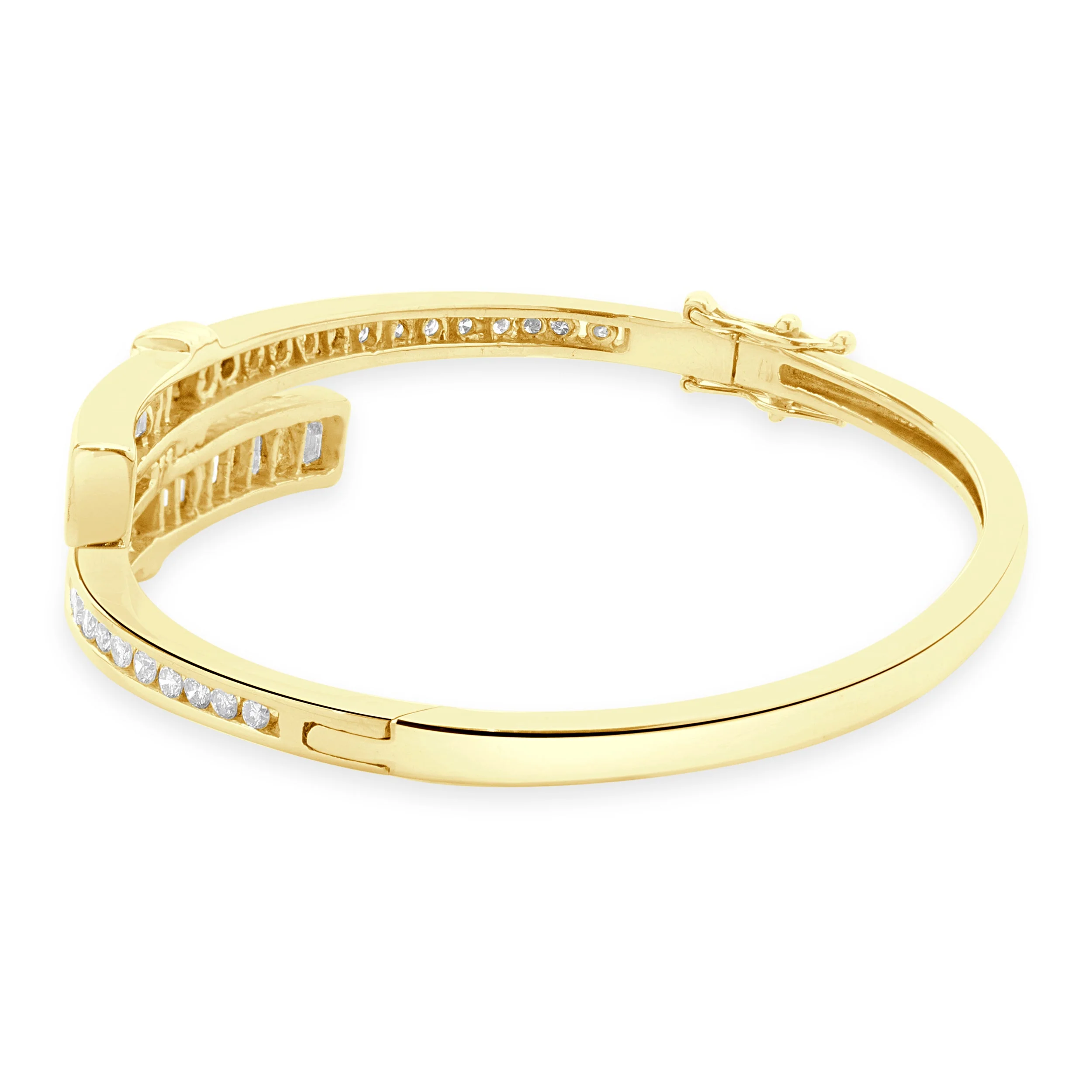 14 Karat Yellow Gold Channel Set Diamond Bypass Bangle Bracelet - Image 3