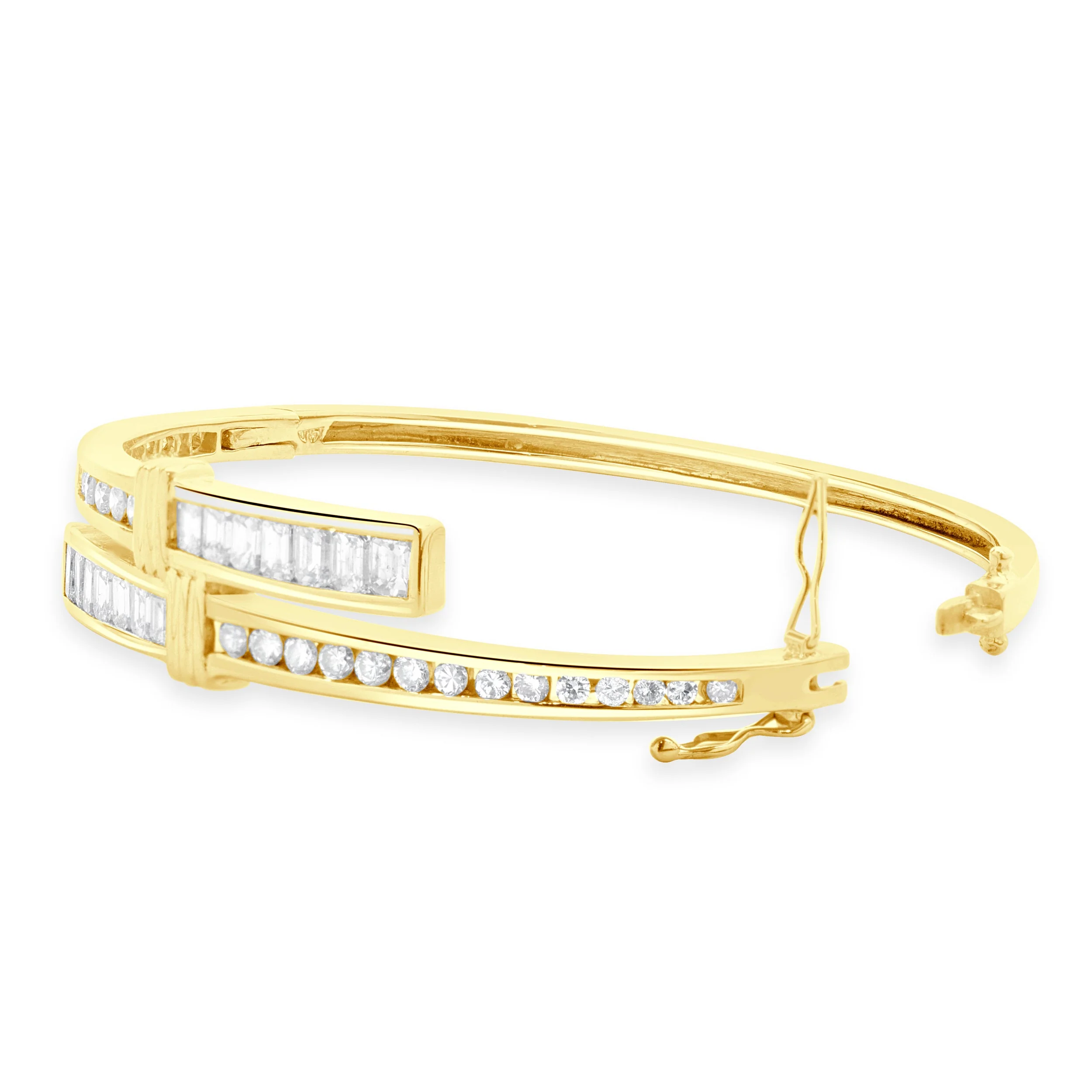 14 Karat Yellow Gold Channel Set Diamond Bypass Bangle Bracelet - Image 4