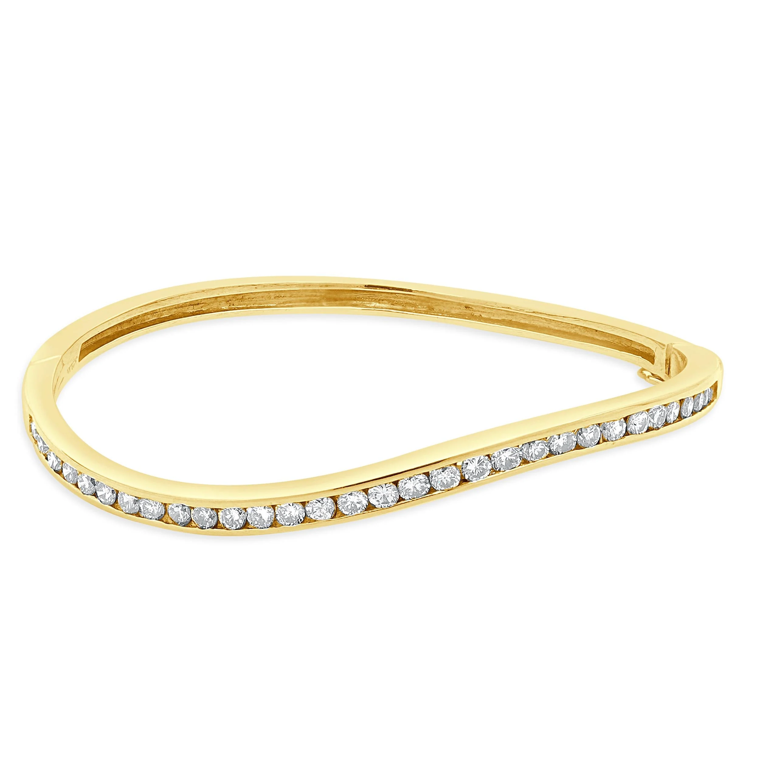 14 Karat Yellow Gold Channel Set Diamond Wave Bangle Bracelet - Image 2