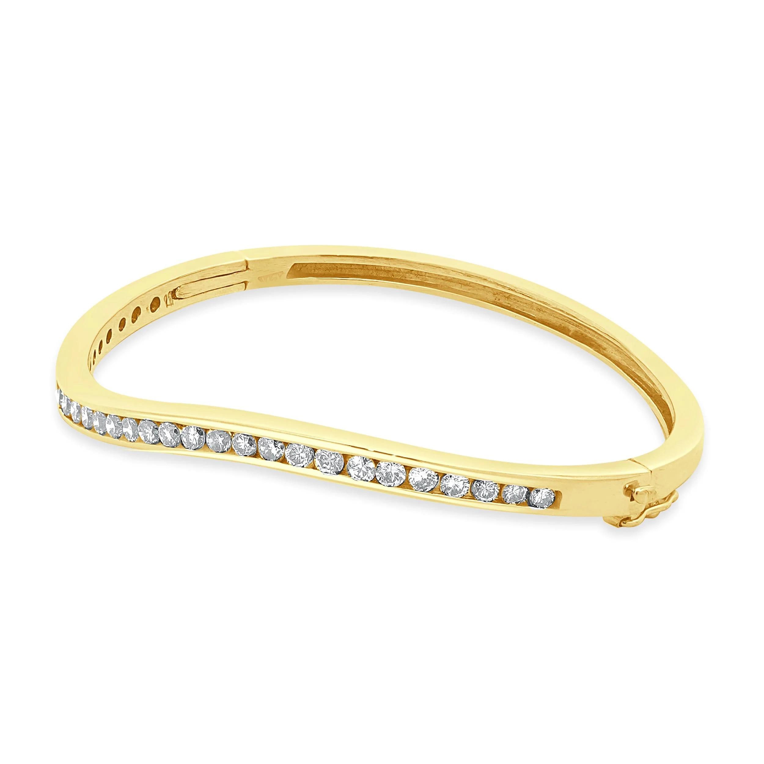 14 Karat Yellow Gold Channel Set Diamond Wave Bangle Bracelet - Image 3
