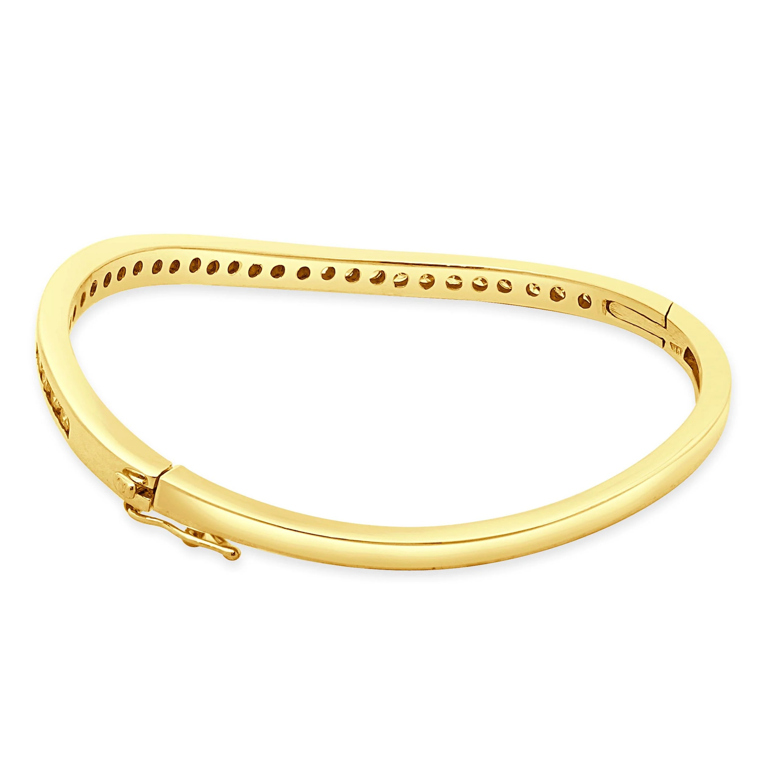 14 Karat Yellow Gold Channel Set Diamond Wave Bangle Bracelet - Image 4