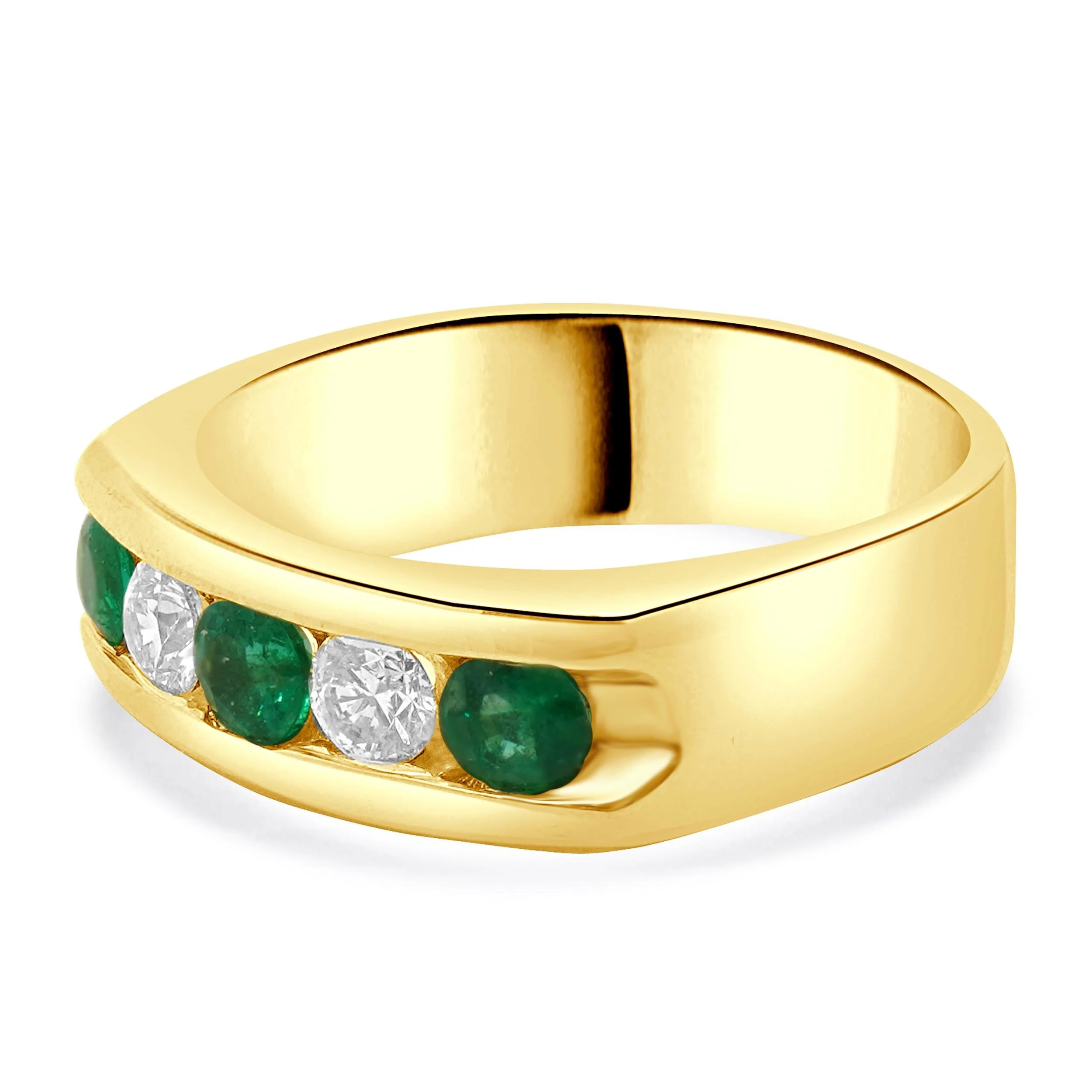14 Karat Yellow Gold Channel Set Emerald and Diamond Ring - Image 2