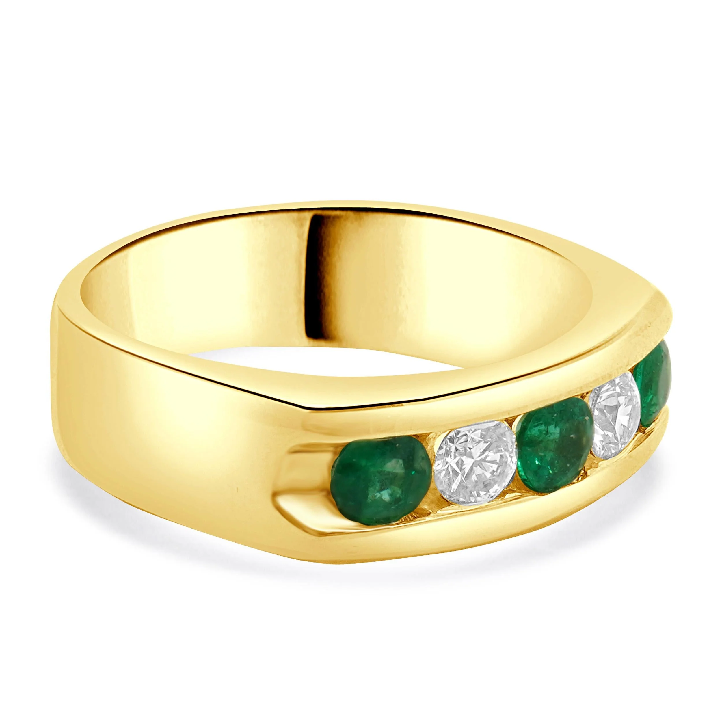 14 Karat Yellow Gold Channel Set Emerald and Diamond Ring - Image 3