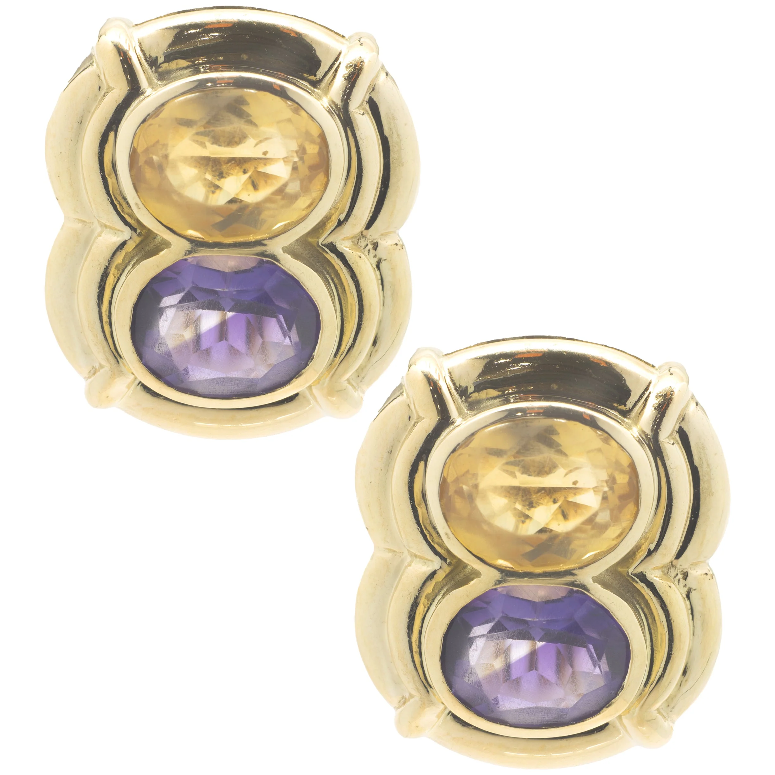 14 Karat Yellow Gold Citrine and Amethyst Earrings