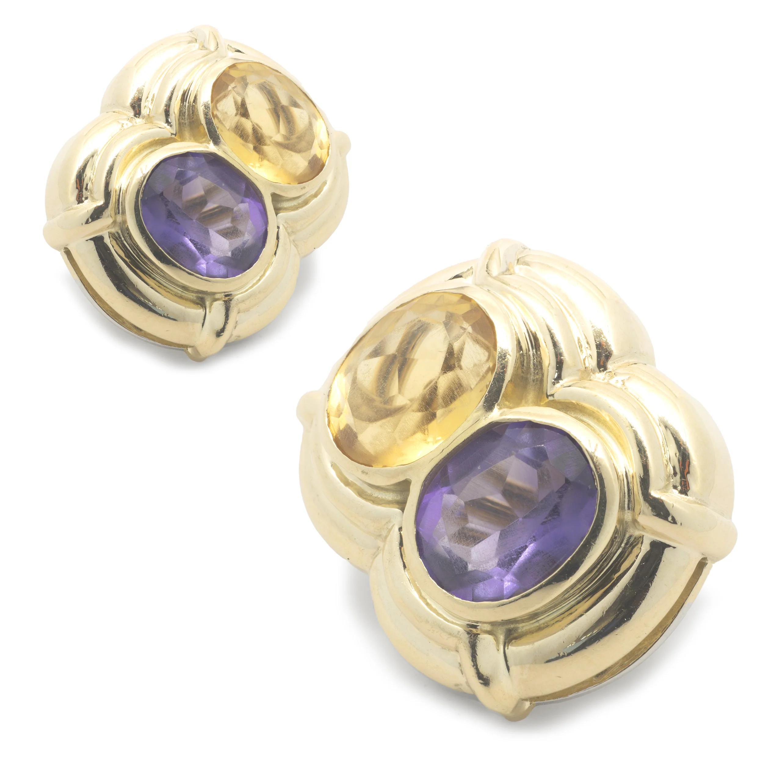 14 Karat Yellow Gold Citrine and Amethyst Earrings - Image 2