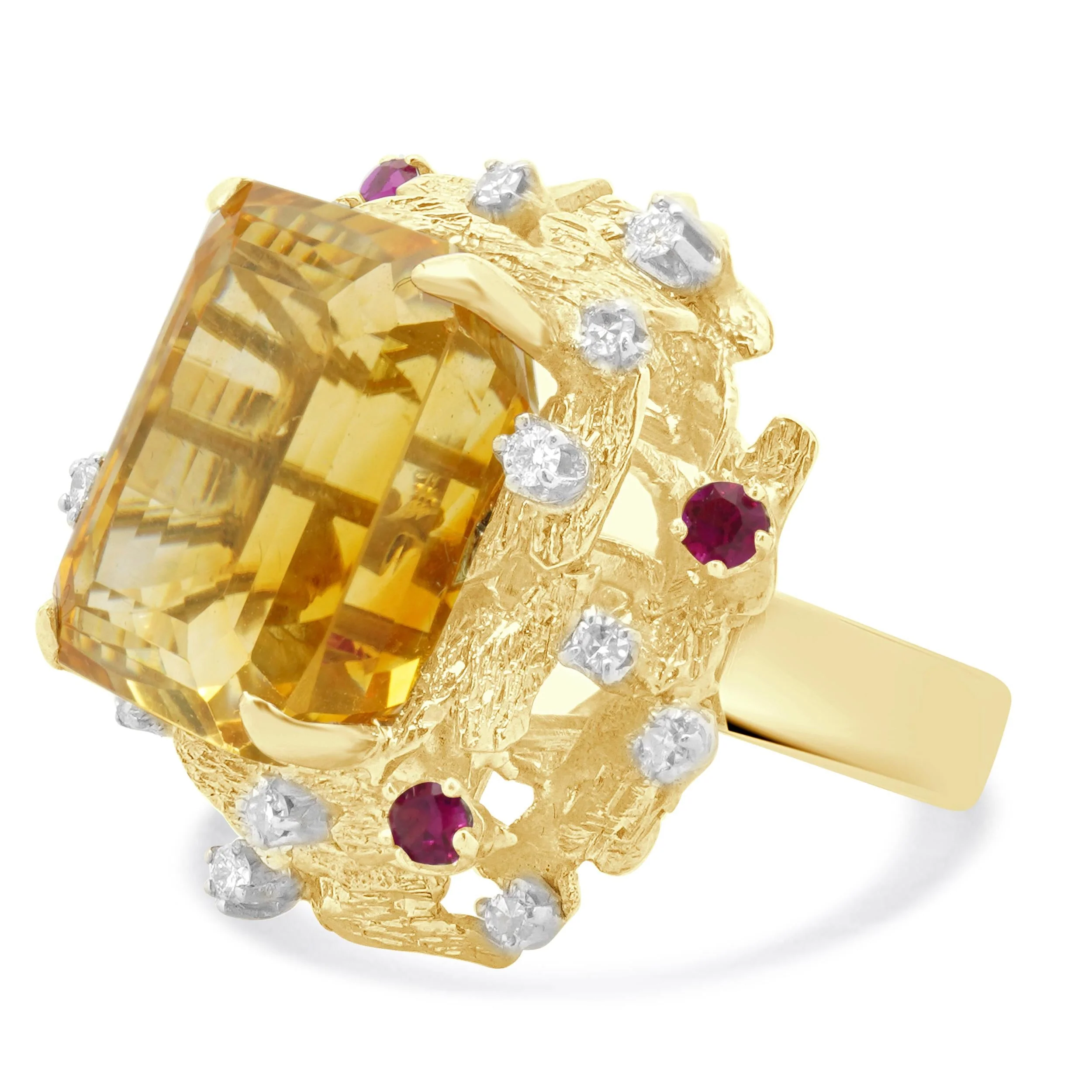 14 Karat Yellow Gold Citrine, Ruby, and Diamond Cocktail Ring - Image 2