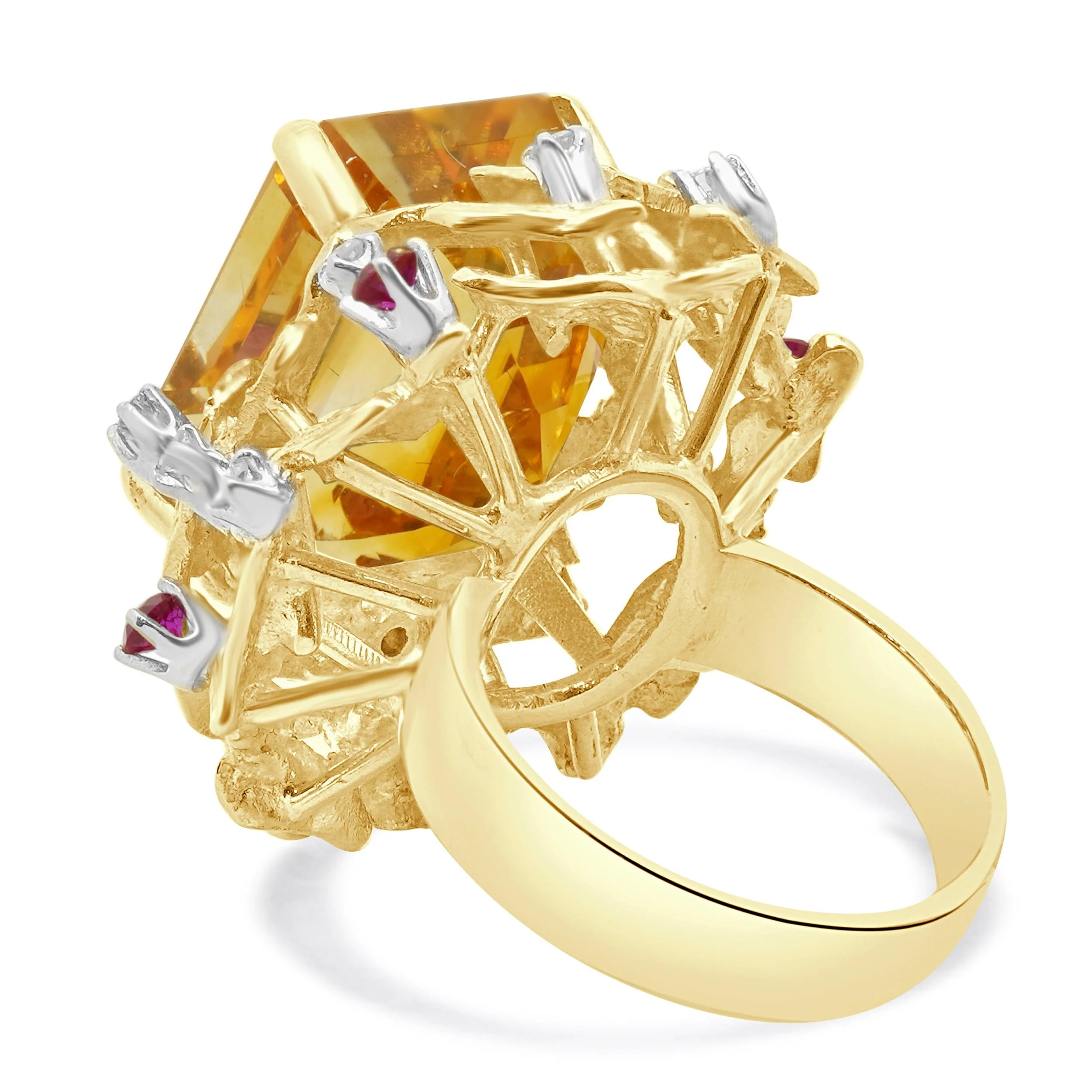 14 Karat Yellow Gold Citrine, Ruby, and Diamond Cocktail Ring - Image 3